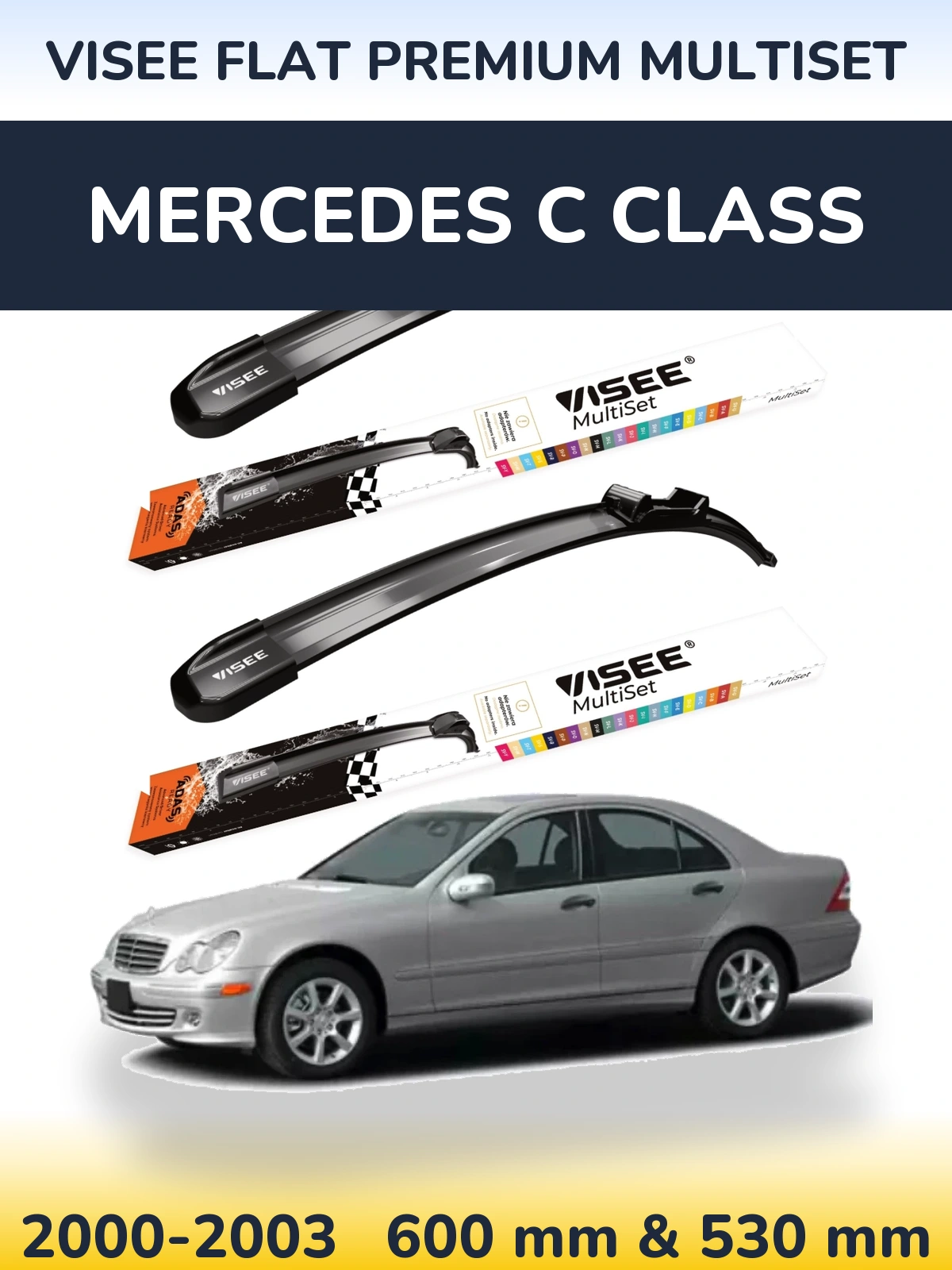 Front wiper blade set VISEE FLAT PREMIUM MultiSet 600 & 530 mm for Mercedes C Class 2000-2003