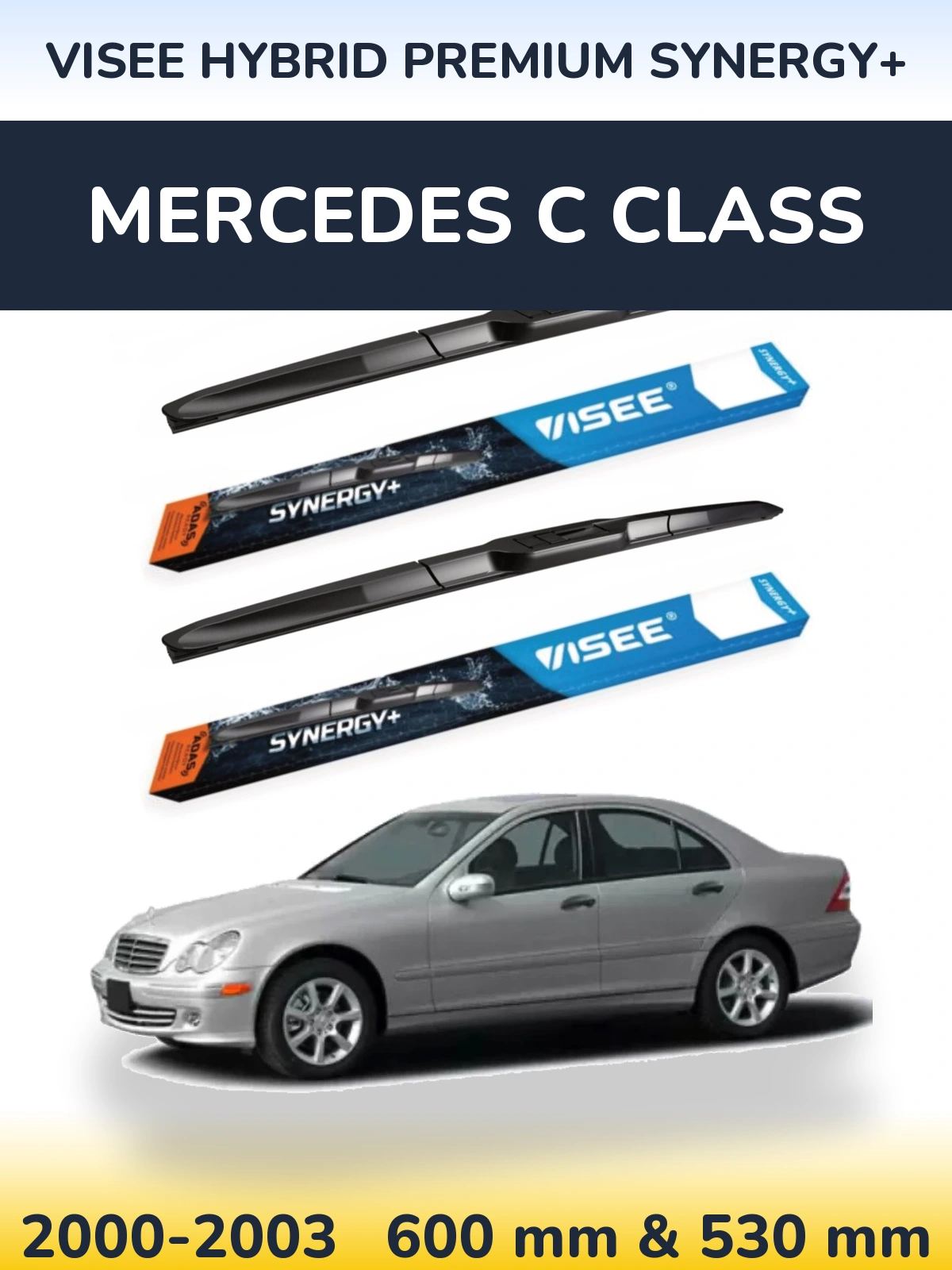 Front wiper blade set VISEE HYBRID PREMIUM SYNERGY+ 600 & 530 mm for Mercedes C Class 2000-2003