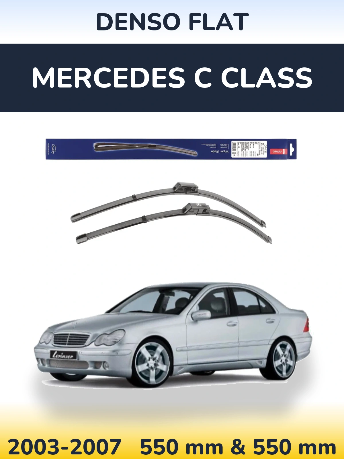 Front wiper blade set Denso Flat 550 & 550 mm for Mercedes C Class 2003-2007
