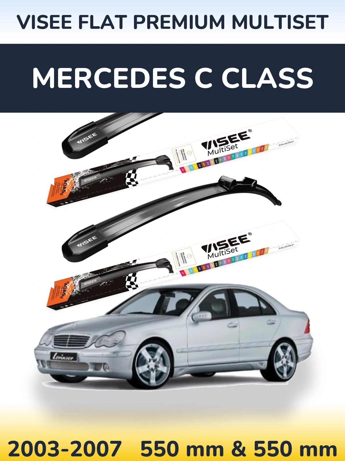 Front wiper blade set VISEE FLAT PREMIUM MultiSet 550 & 550 mm for Mercedes C Class 2003-2007
