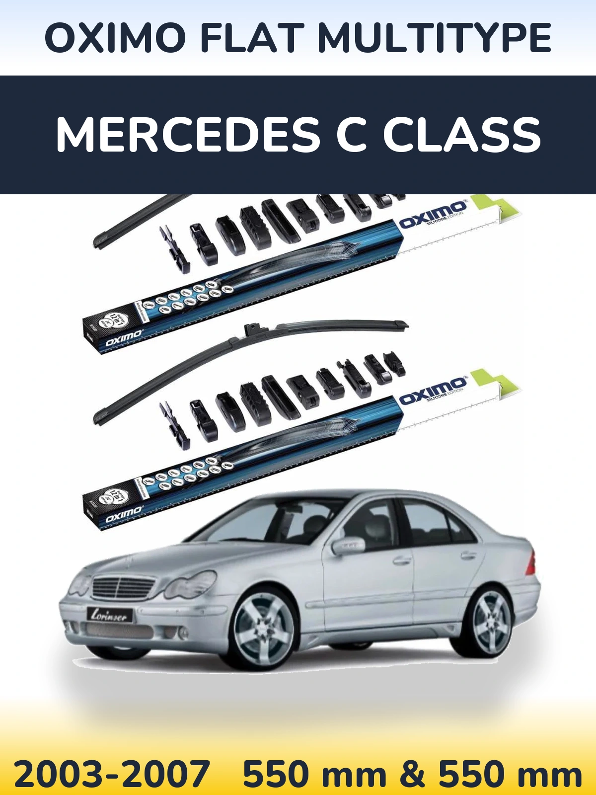 Front wiper blade set Oximo Flat MultiTipoe 550 & 550 mm for Mercedes C Class 2003-2007