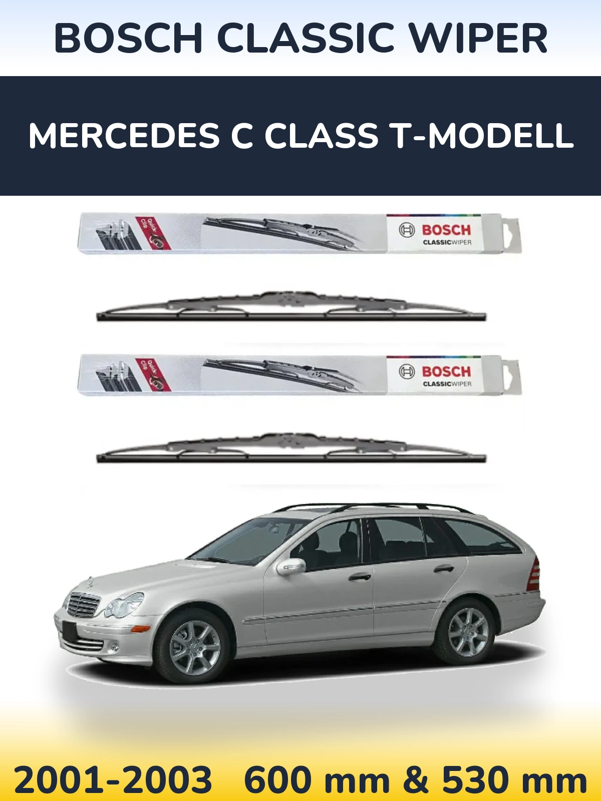 Комплект передних дворников BOSCH Classic Wiper 600 & 530 мм для Mercedes C Class T-Модельl 2001-2003