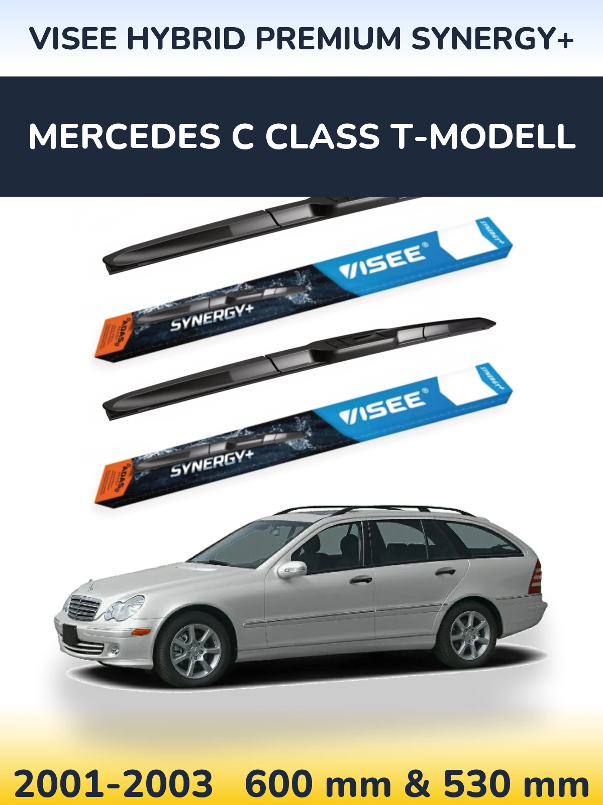 Комплект передних дворников VISEE HYBRID PREMIUM SYNERGY+ 600 & 530 мм для Mercedes C Class T-Модельl 2001-2003