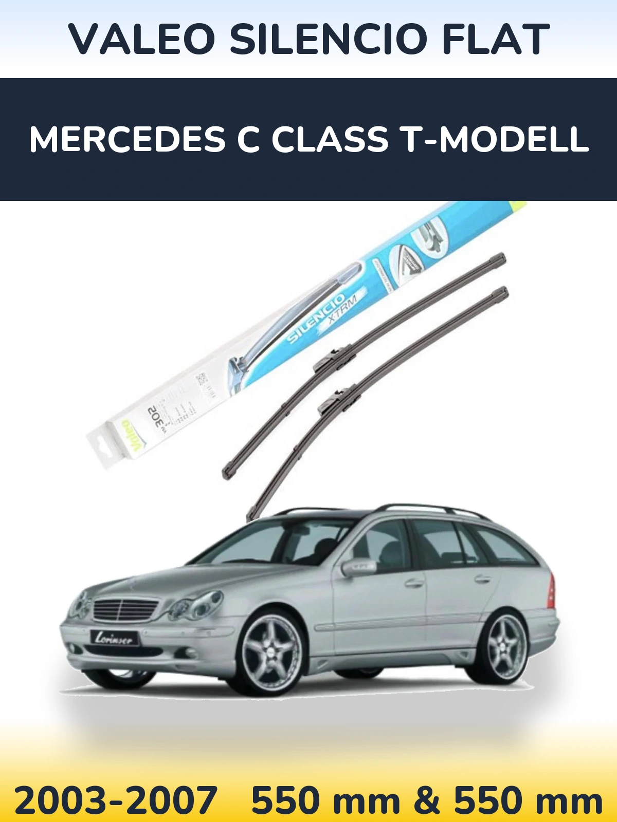 Front wiper blade set Valeo Silencio Flat 550 & 550 mm for Mercedes C Class T-Modellol 2003-2007