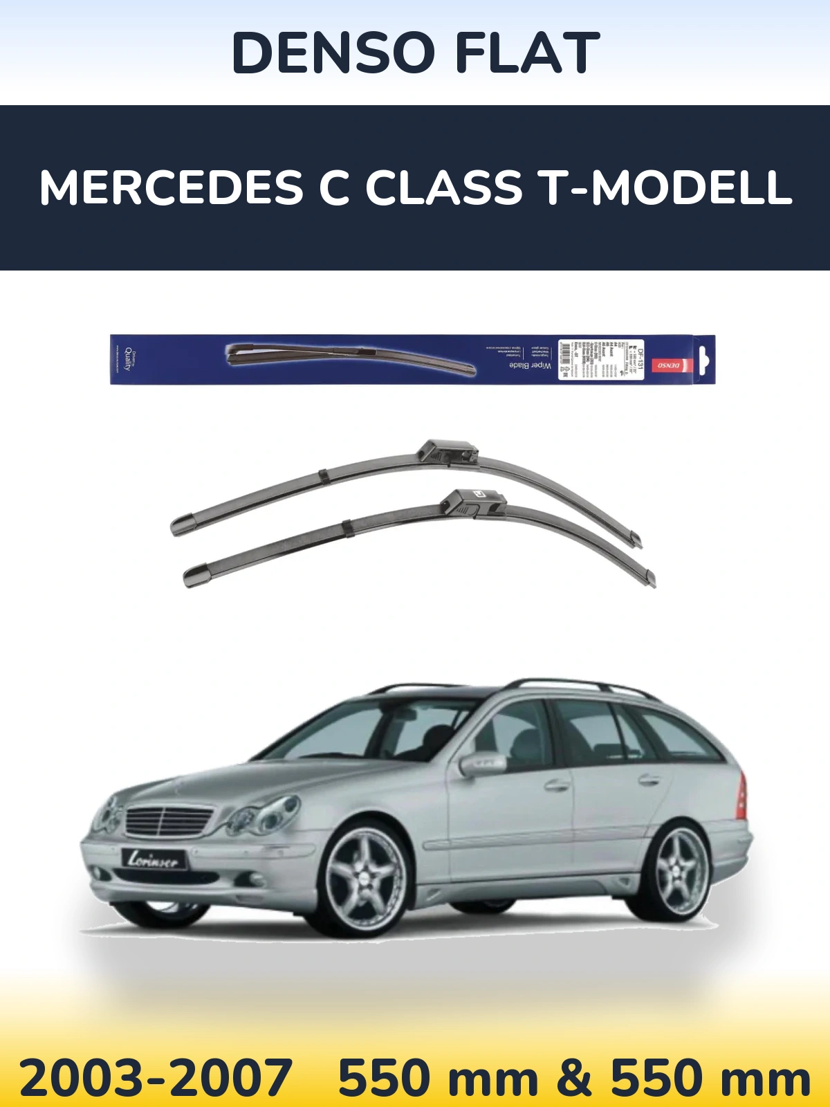 Front wiper blade set Denso Flat 550 & 550 mm for Mercedes C Class T-Modellol 2003-2007