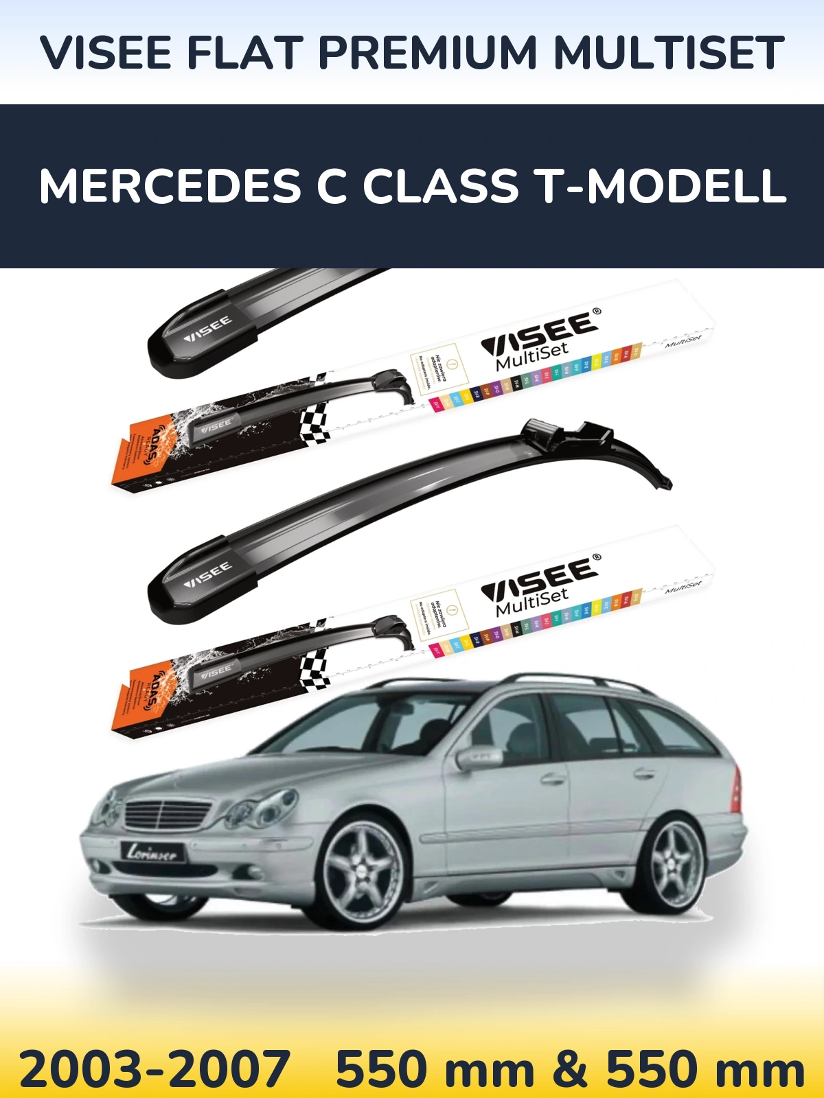 Front wiper blade set VISEE FLAT PREMIUM MultiSet 550 & 550 mm for Mercedes C Class T-Modellol 2003-2007
