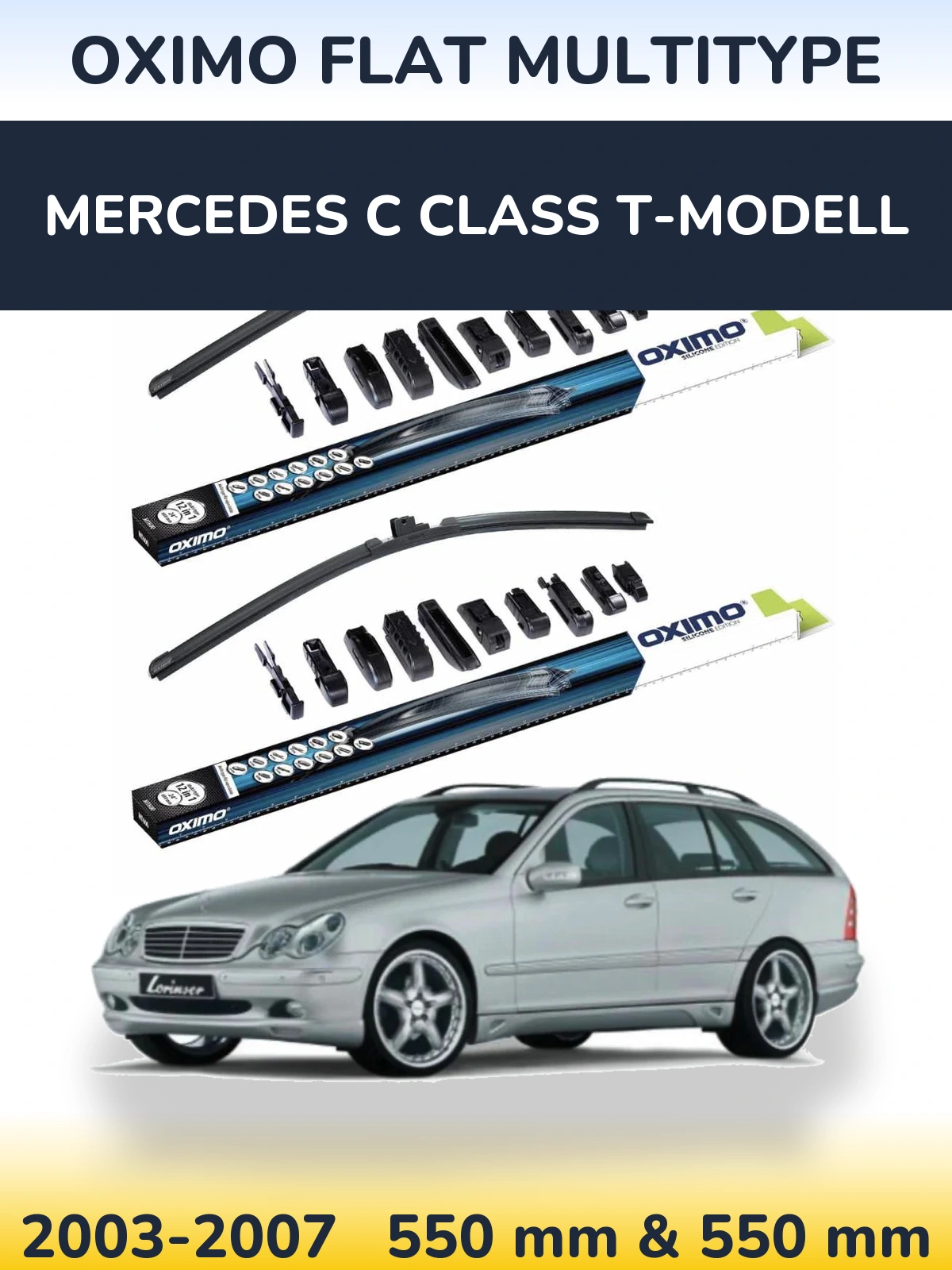 Front wiper blade set Oximo Flat MultiTipoe 550 & 550 mm for Mercedes C Class T-Modellol 2003-2007