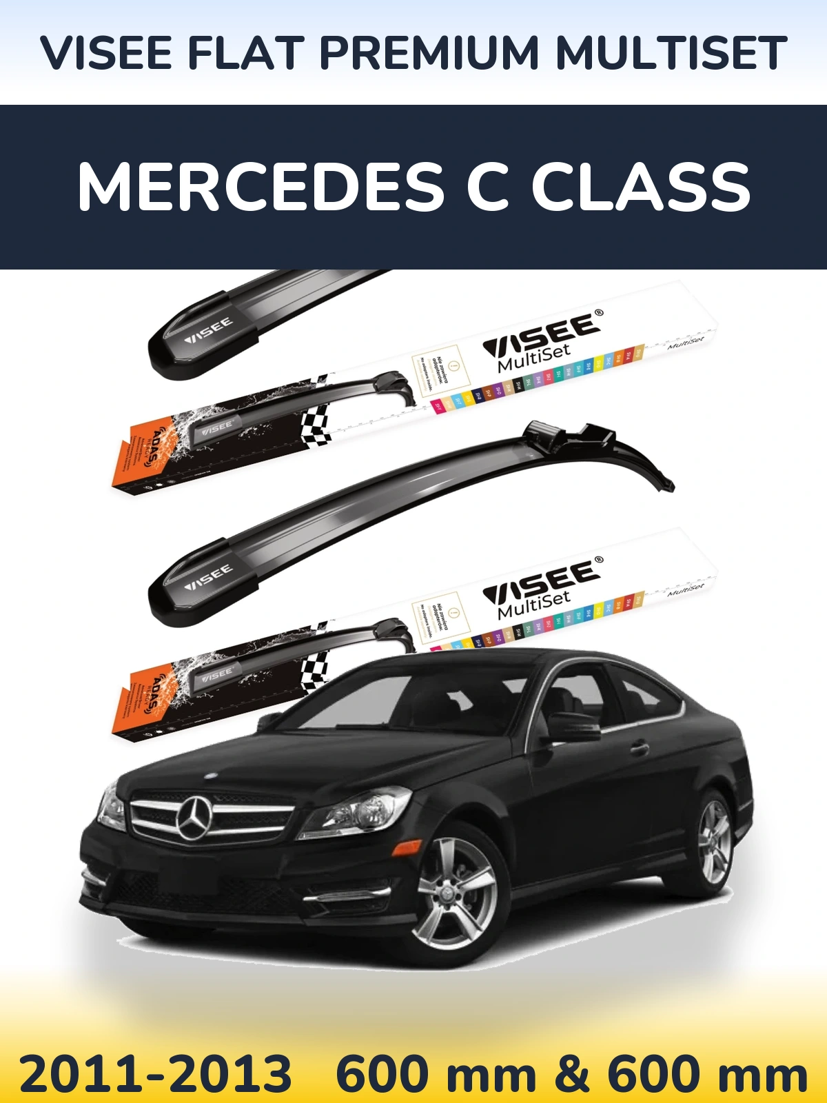 Front wiper blade set VISEE FLAT PREMIUM MultiSet 600 & 600 mm for Mercedes C Class 2011-2013