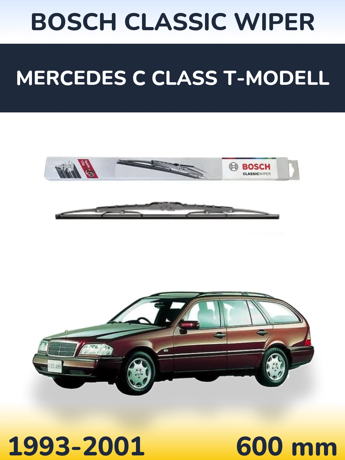Front wiper blade BOSCH Classic Wiper 600 mm for Mercedes C Class T-Modellol 1993-2001