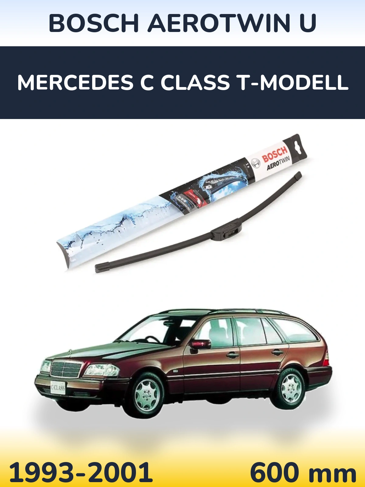 Front wiper blade BOSCH AeroTwin U 600 mm for Mercedes C Class T-Modellol 1993-2001