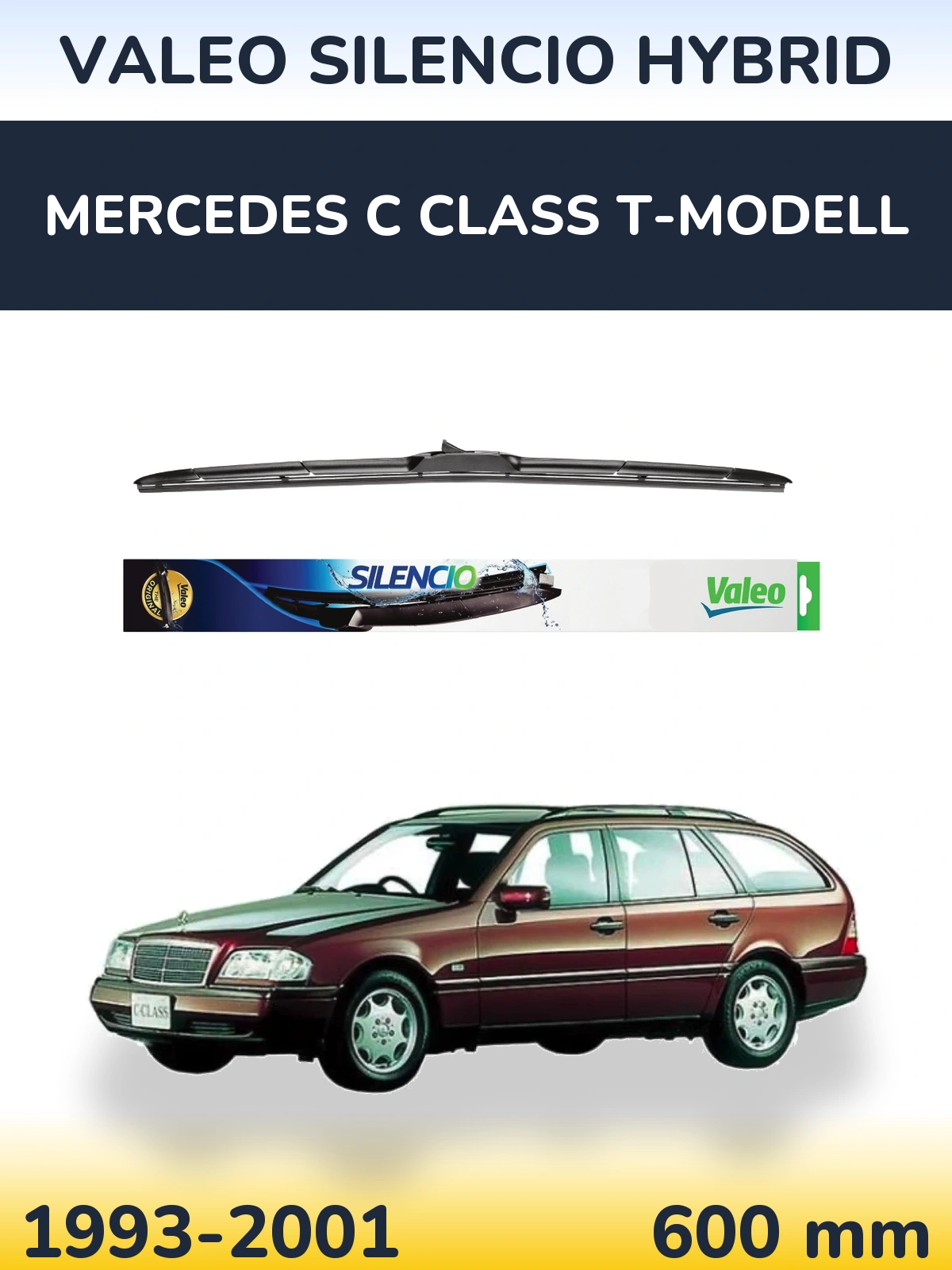 Front wiper blade Valeo Silencio Hybrid 600 mm for Mercedes C Class T-Modellol 1993-2001
