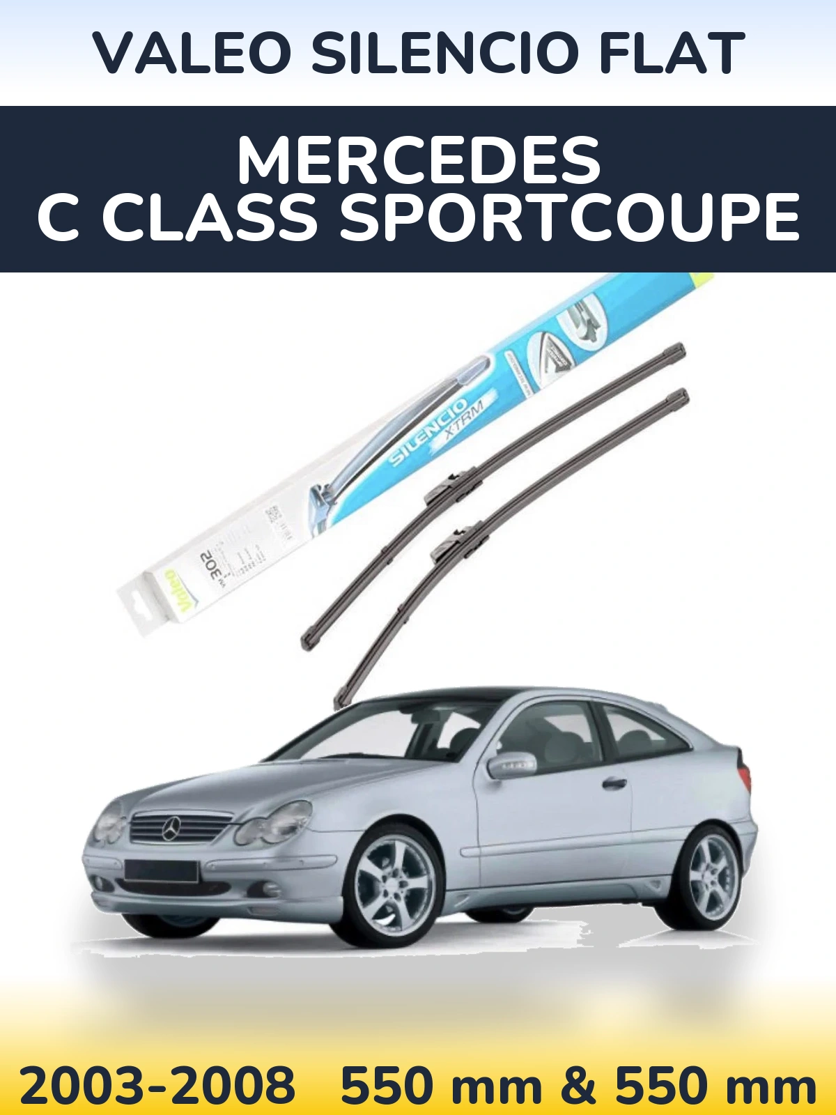 Front wiper blade set Valeo Silencio Flat 550 & 550 mm for Mercedes C Class Sportcoupe 2003-2008