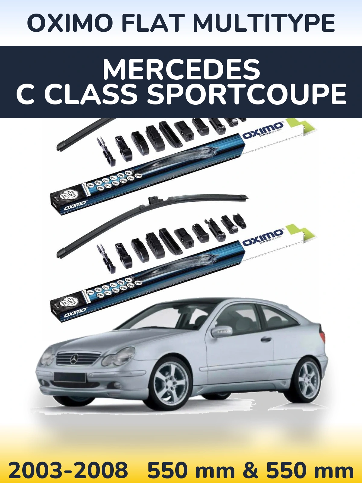 Front wiper blade set Oximo Flat MultiTipoe 550 & 550 mm for Mercedes C Class Sportcoupe 2003-2008