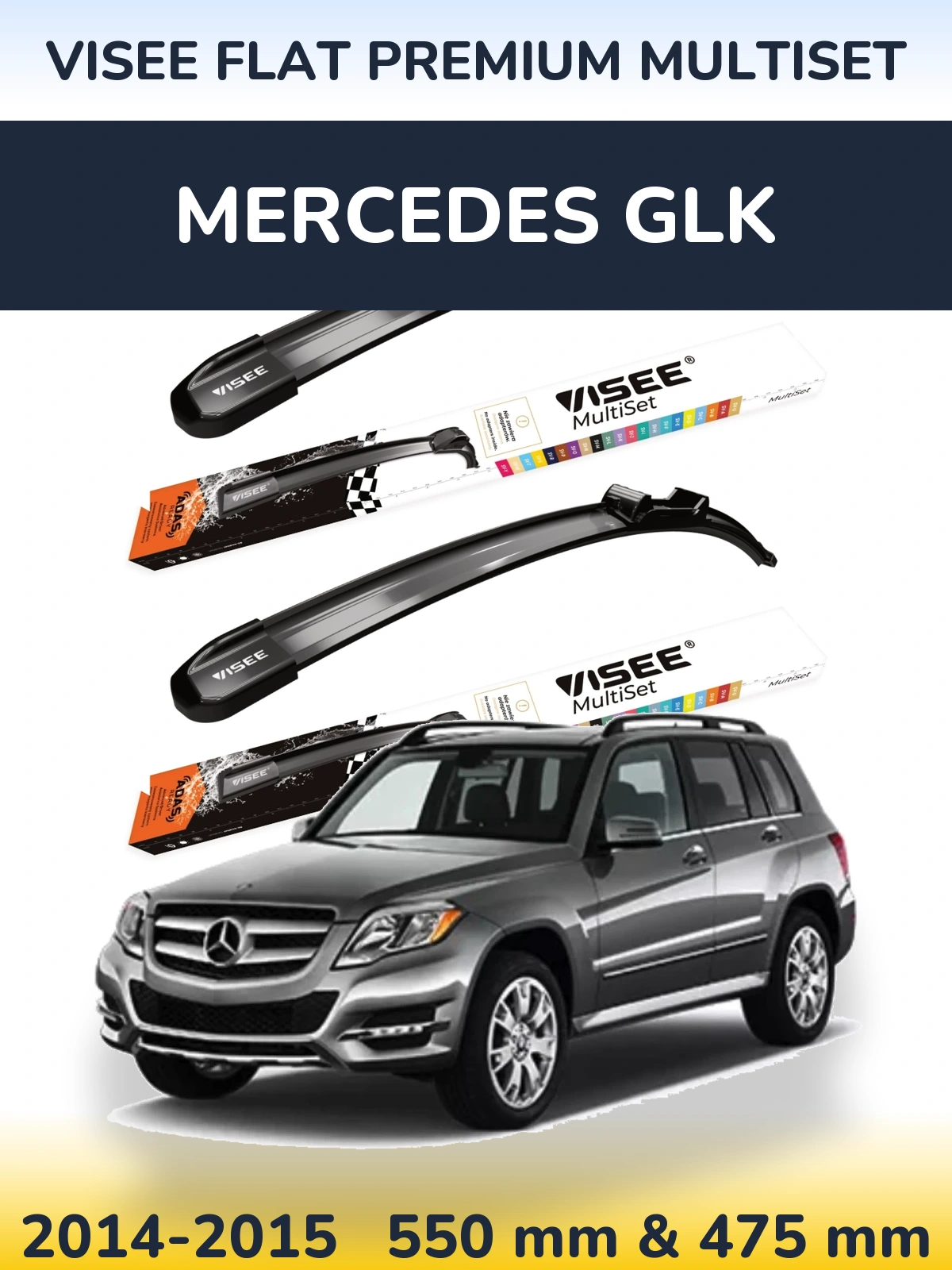 Front wiper blade set VISEE FLAT PREMIUM MultiSet 550 & 475 mm for Mercedes GLK 2014-2015