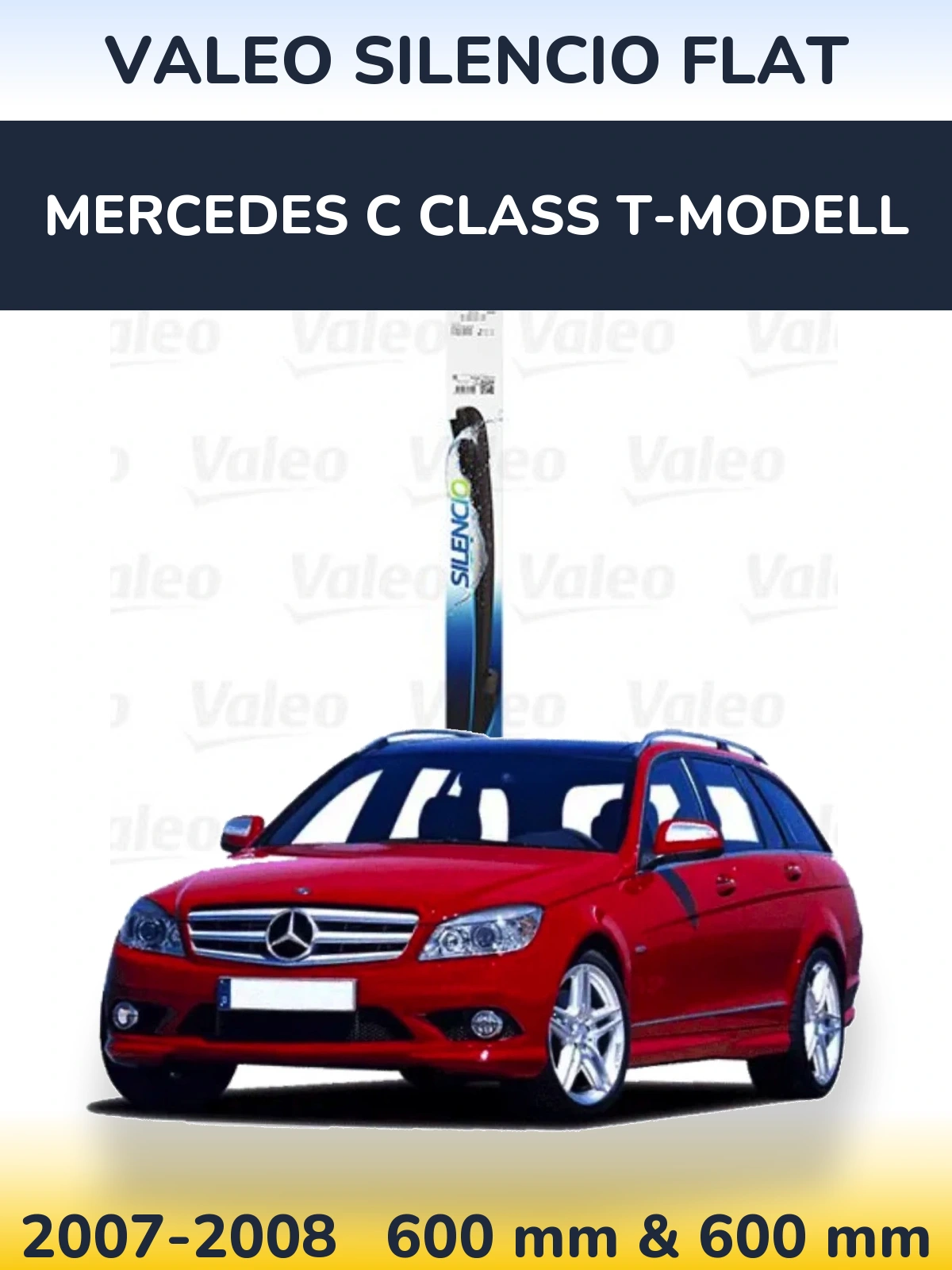 Front wiper blade set Valeo Silencio Flat 600 & 600 mm for Mercedes C Class T-Modellol 2007-2008