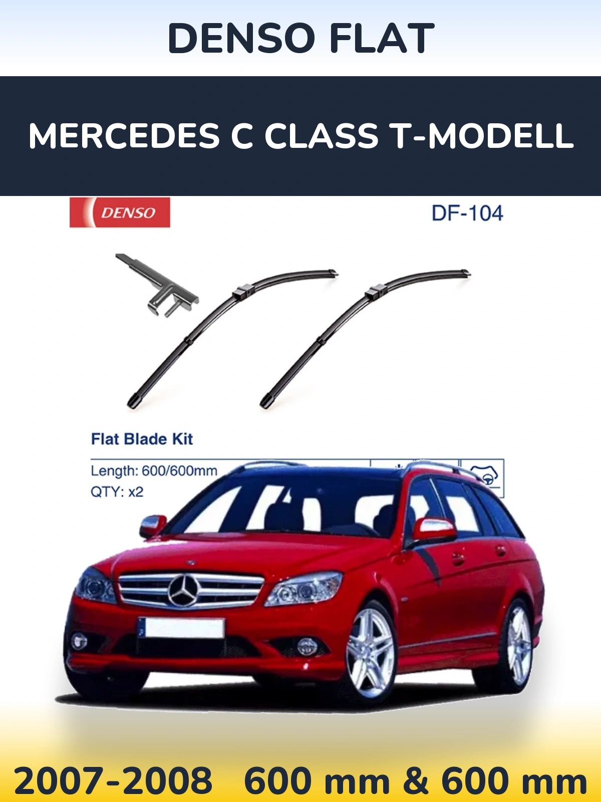 Front wiper blade set Denso Flat 600 & 600 mm for Mercedes C Class T-Modellol 2007-2008