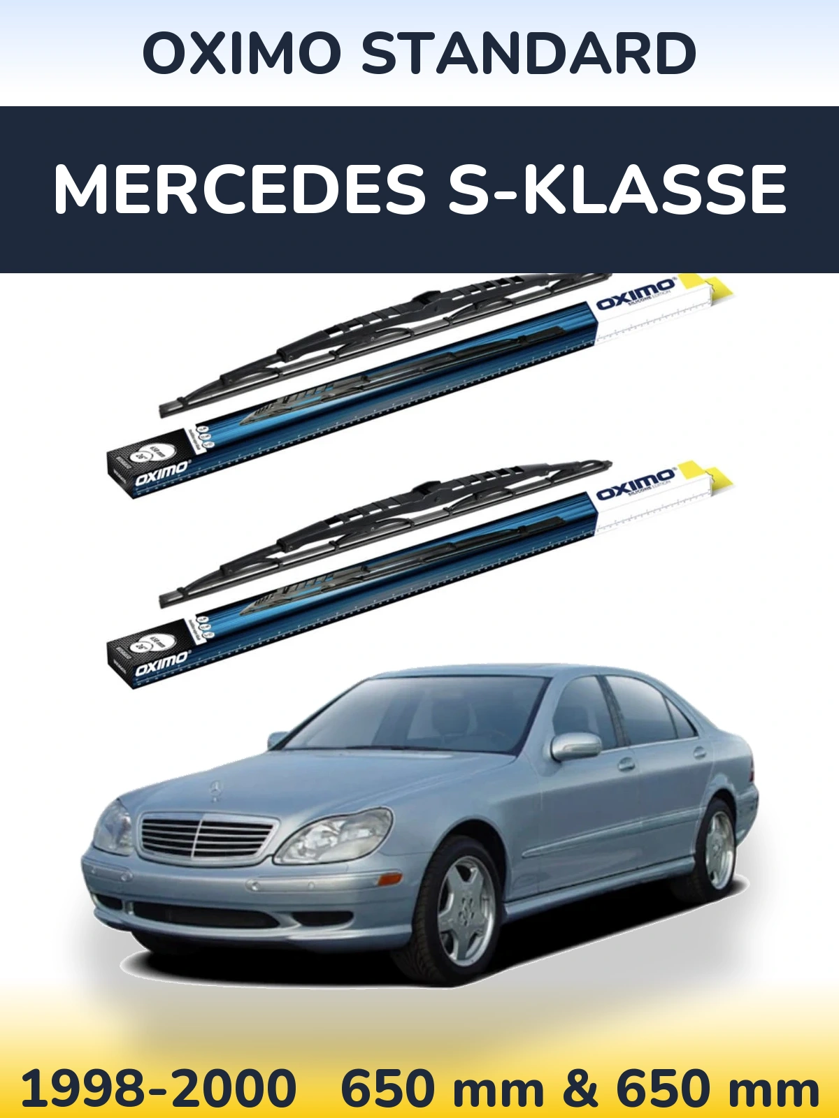 Front wiper blade set Oximo Standard 650 & 650 mm for Mercedes S-Klasse 1998-2000