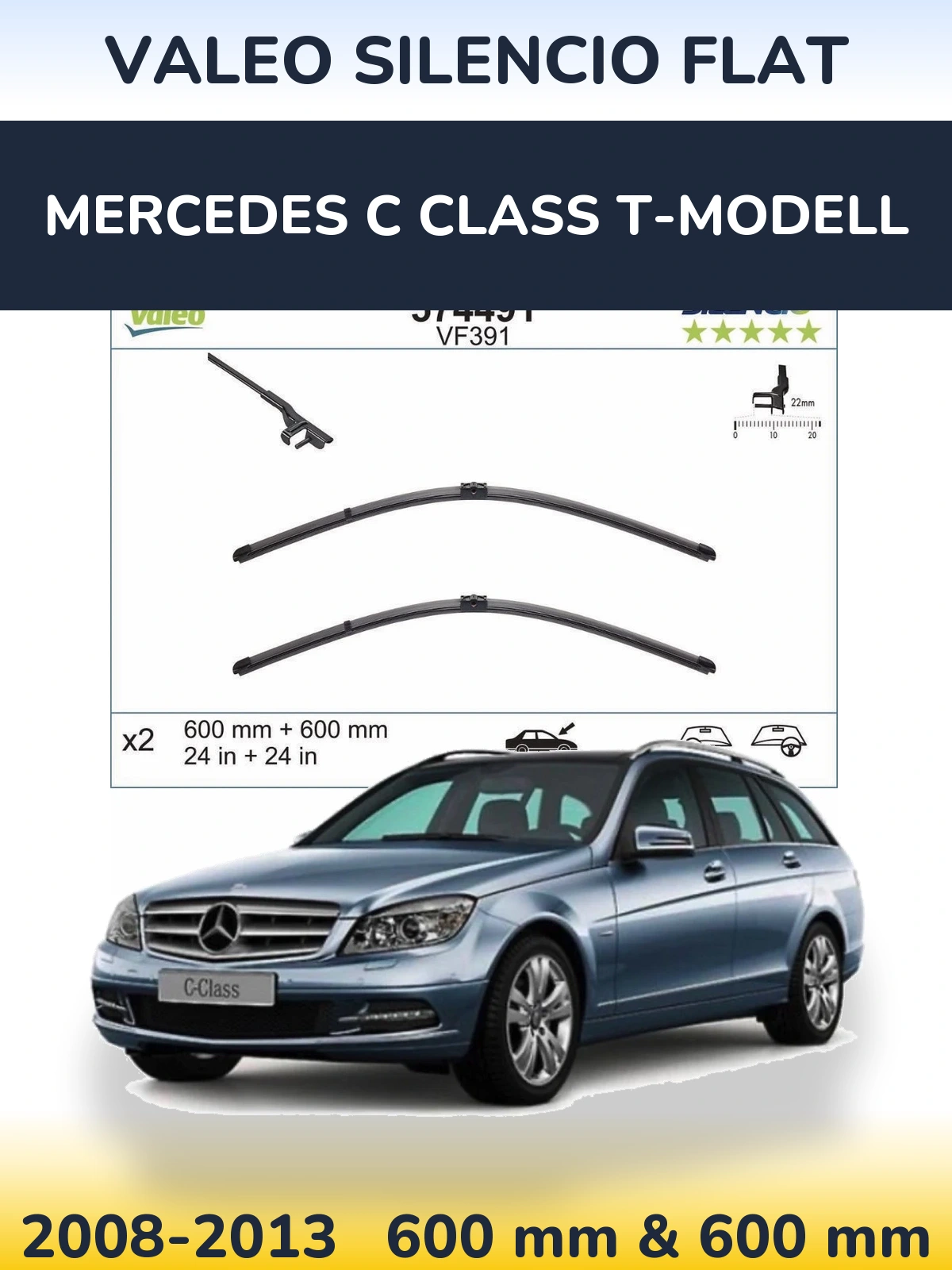 Комплект передніх щіток Valeo Silencio Flat 600 & 600 мм для Mercedes C Class T-Модельl 2008-2013