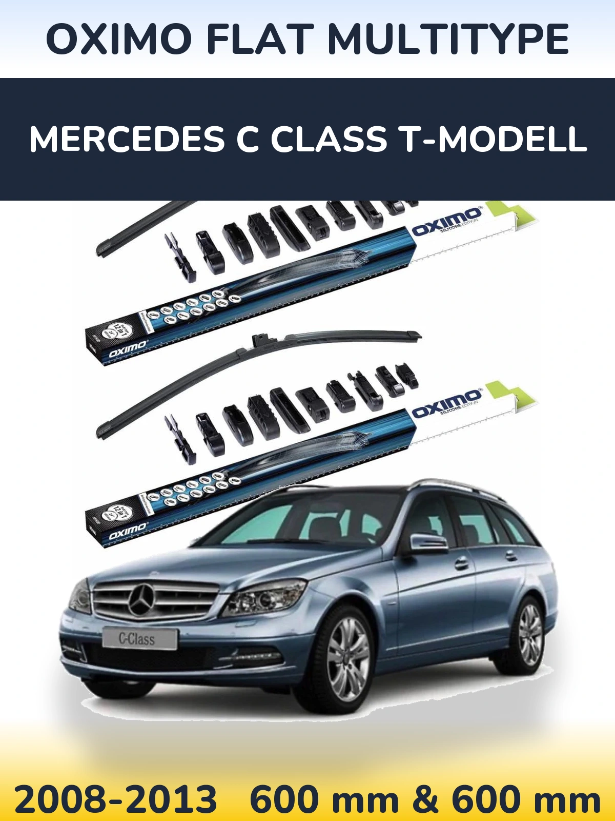 Front wiper blade set Oximo Flat MultiTipoe 600 & 600 mm for Mercedes C Class T-Modellol 2008-2013