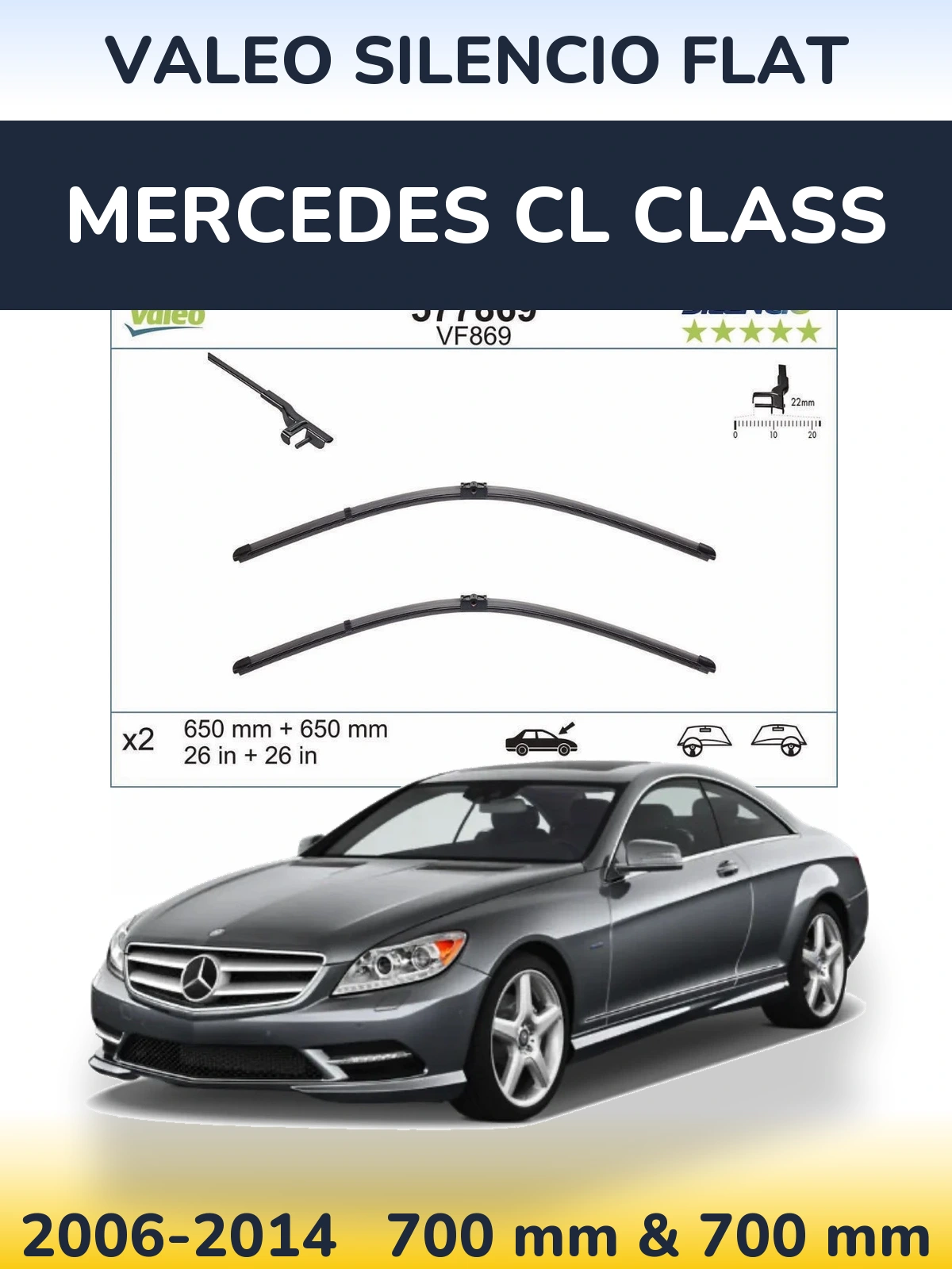 Комплект передніх щіток Valeo Silencio Flat 680 & 680 мм для Mercedes CL Class 2006-2014