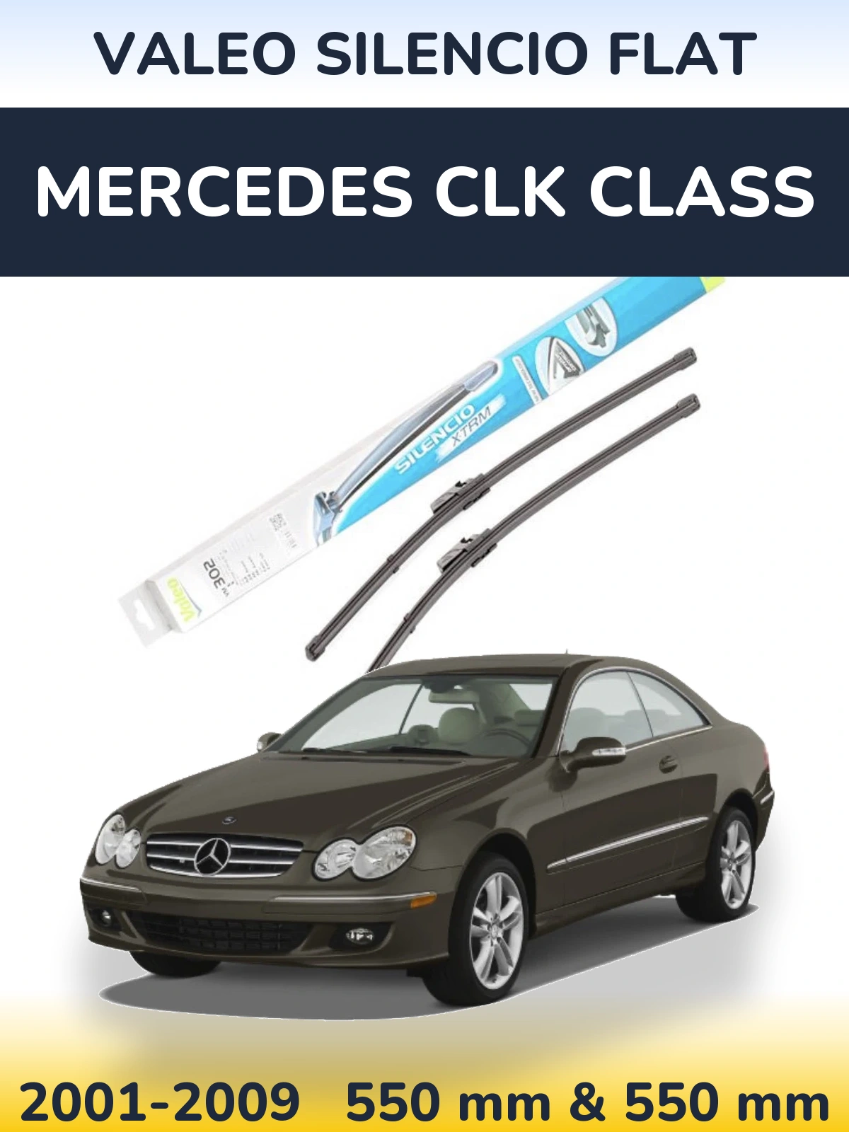 Front wiper blade set Valeo Silencio Flat 550 & 550 mm for Mercedes CLK Class 2001-2009