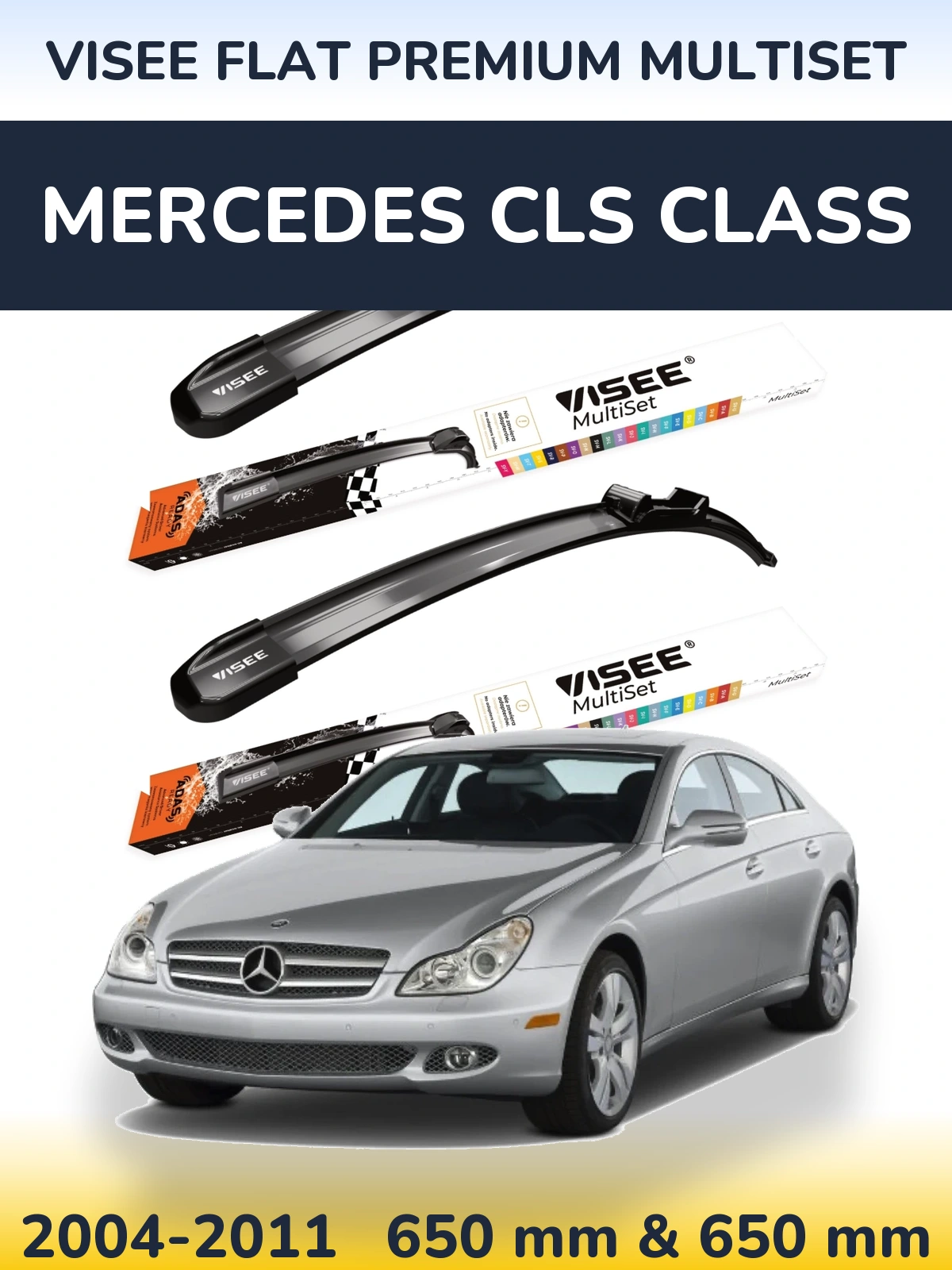 Front wiper blade set VISEE FLAT PREMIUM MultiSet 650 & 650 mm for Mercedes CLS Class 2004-2011