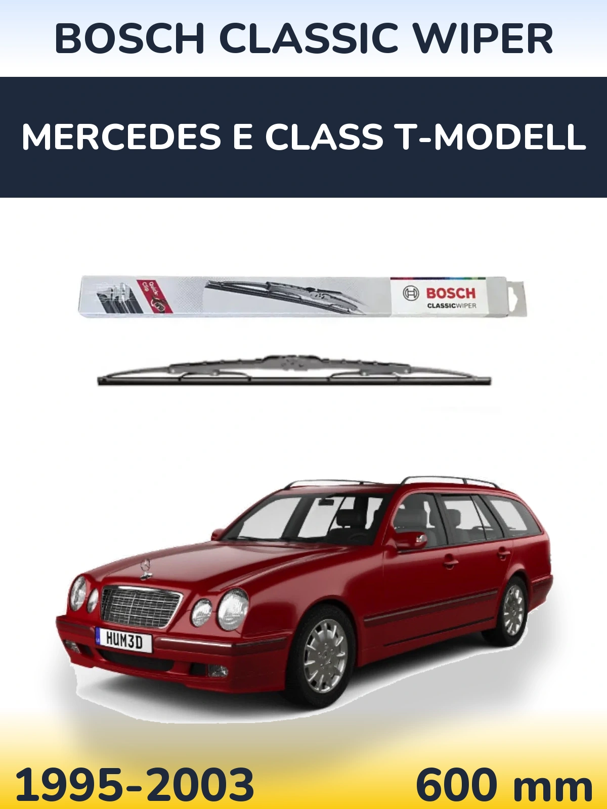 Front wiper blade BOSCH Classic Wiper 600 mm for Mercedes E Class T-Modellol 1995-2003