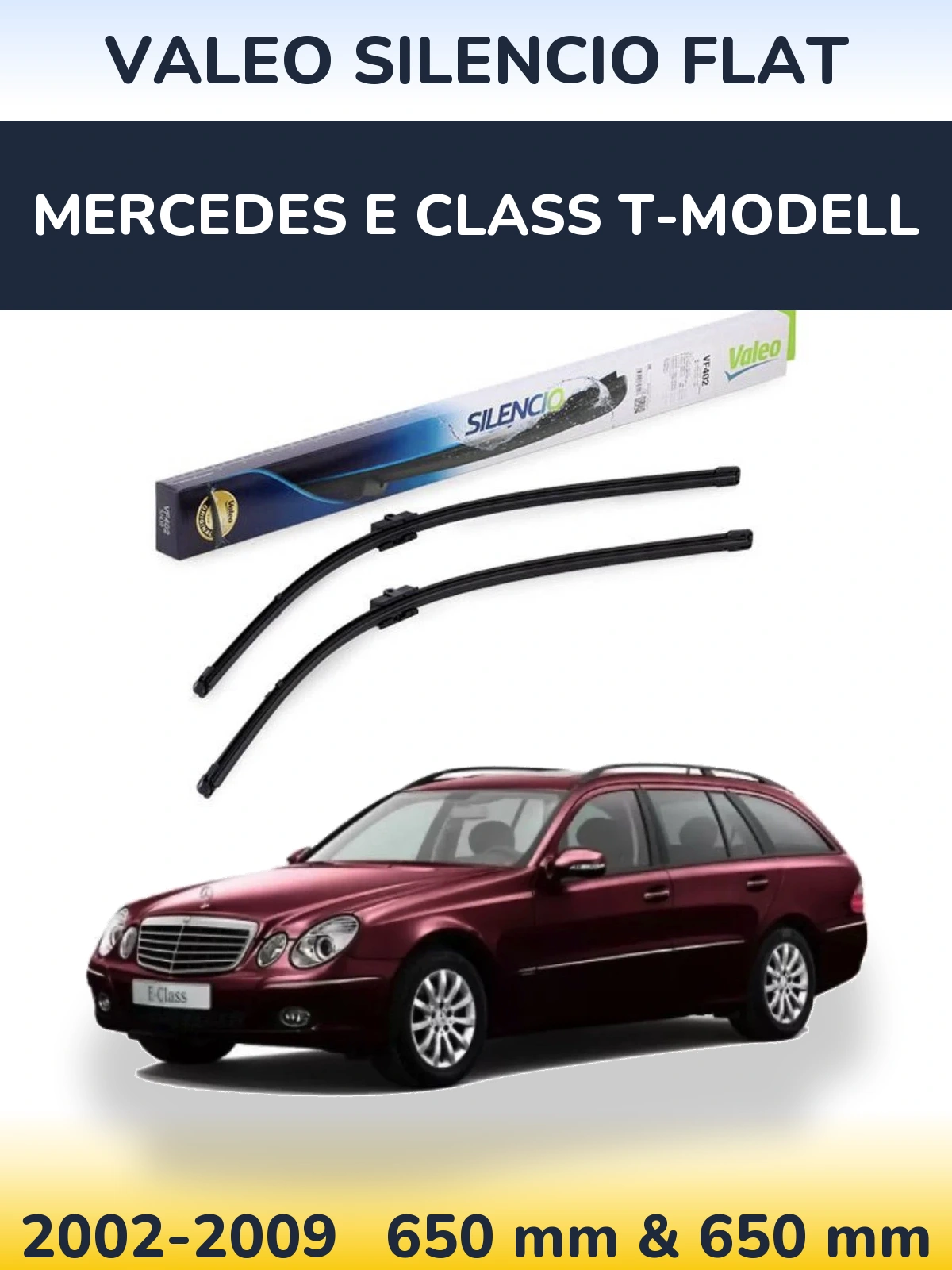 Front wiper blade set Valeo Silencio Flat 650 & 650 mm for Mercedes E Class T-Modellol 2002-2009