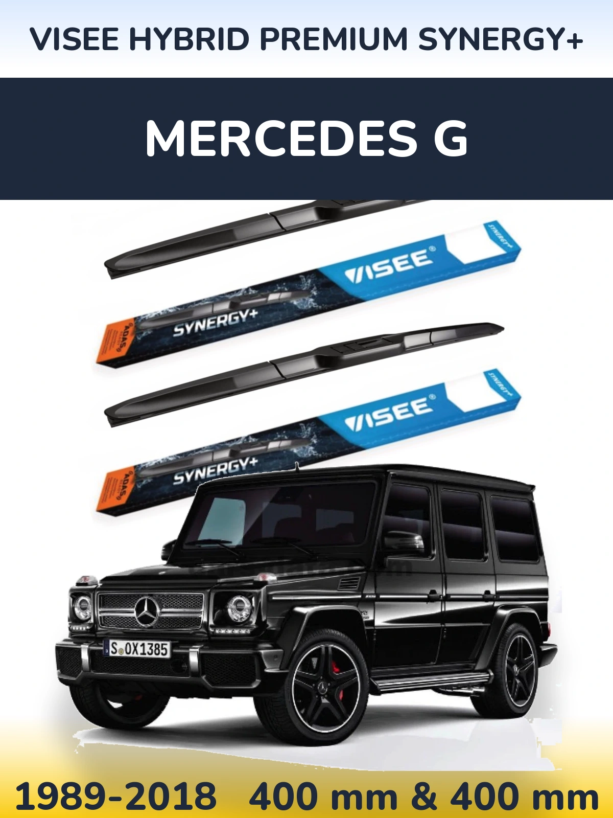 Front wiper blade set VISEE HYBRID PREMIUM SYNERGY+ 400 & 400 mm for Mercedes G 1989-2018