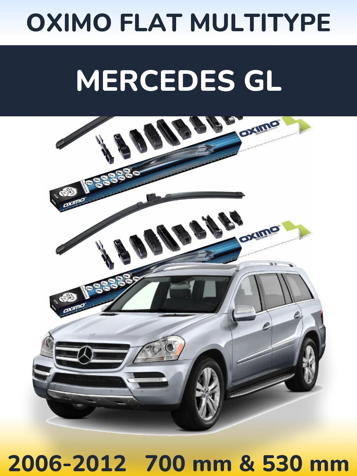 Front wiper blade set Oximo Flat MultiTipoe 700 & 530 mm for Mercedes GL 2006-2012