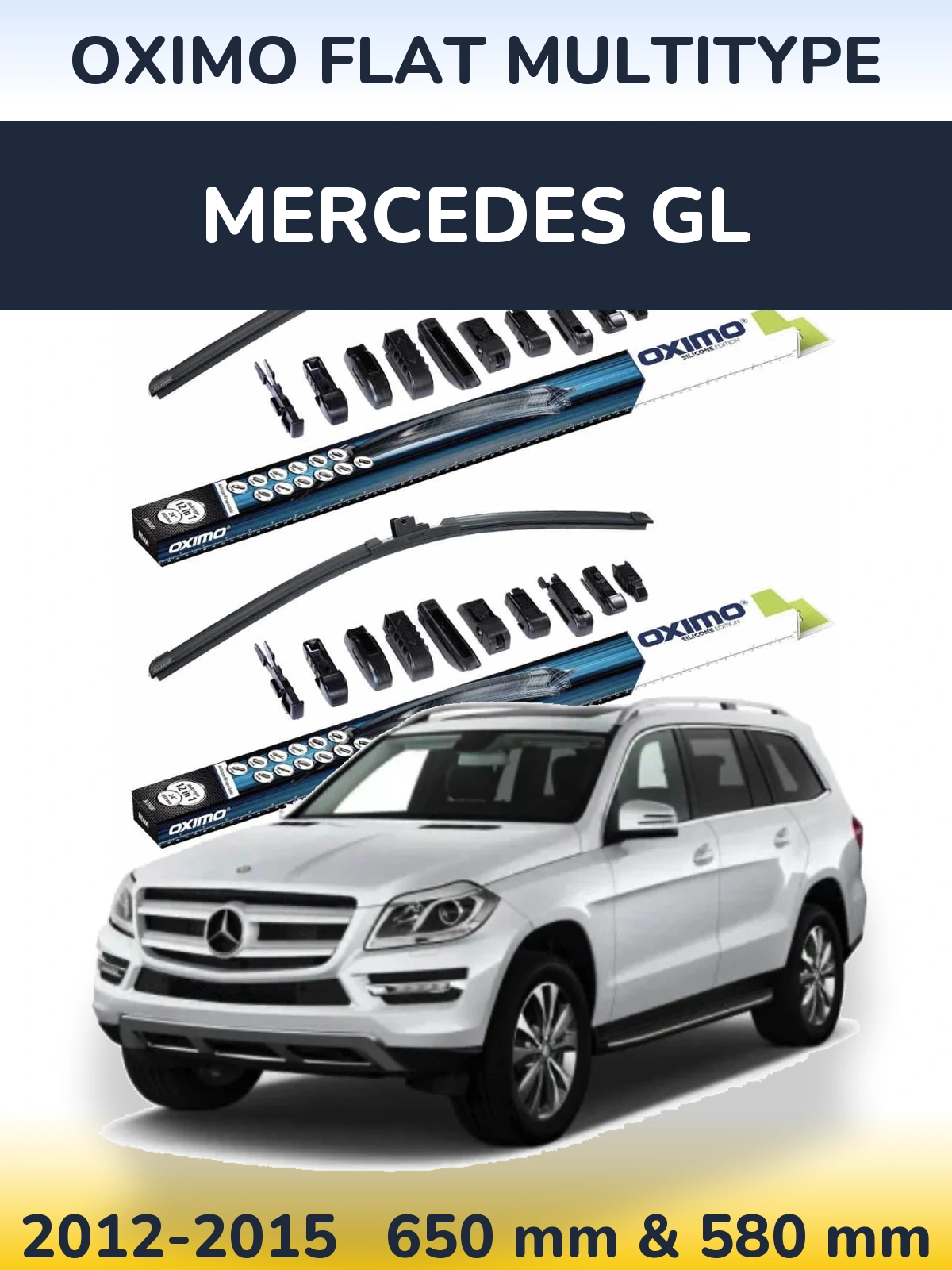 Front wiper blade set Oximo Flat MultiTipoe 650 & 580 mm for Mercedes GL 2012-2015