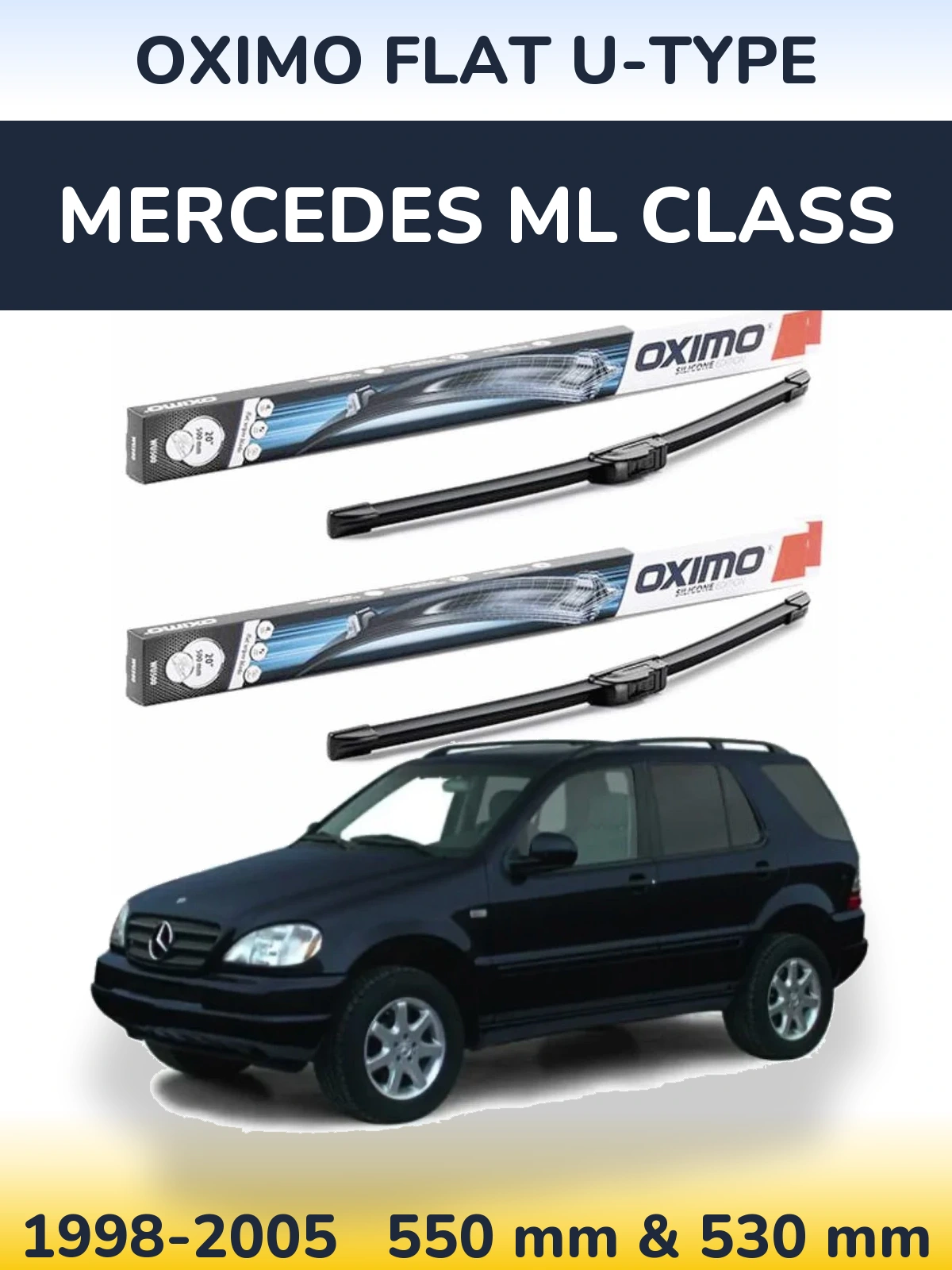 Front wiper blade set Oximo Flat U-type 550 & 530 mm for Mercedes ML Class 1998-2005