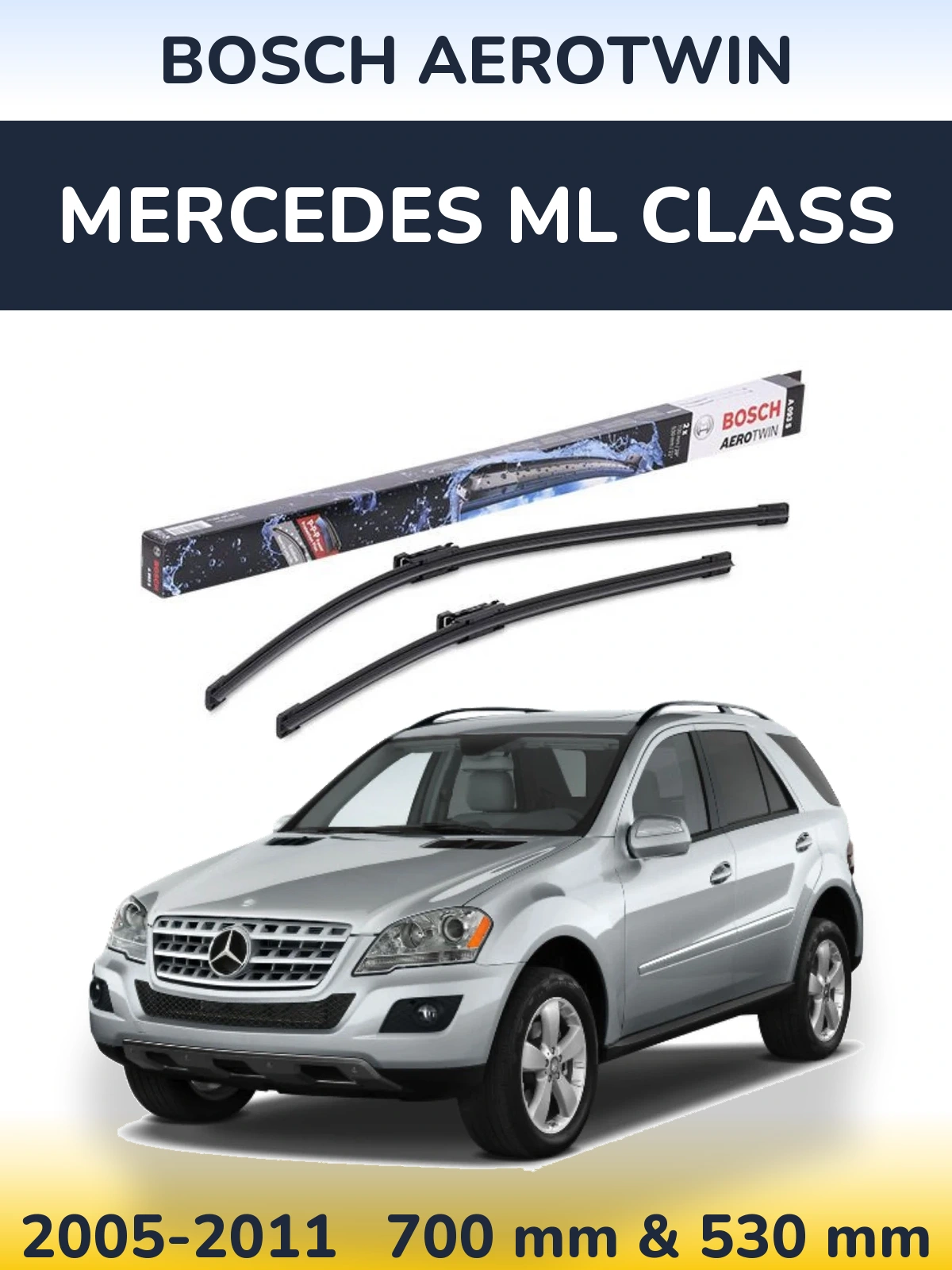 Комплект передніх щіток BOSCH AeroTwin 700 & 530 мм для Mercedes ML Class 2005-2011