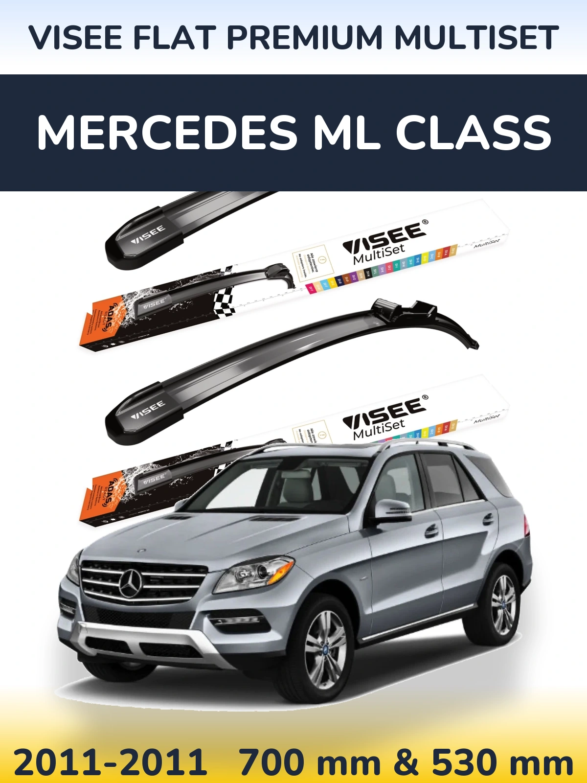 Комплект передних дворников VISEE FLAT PREMIUM MultiSet 700 & 530 мм для Mercedes ML Class 2011-2011