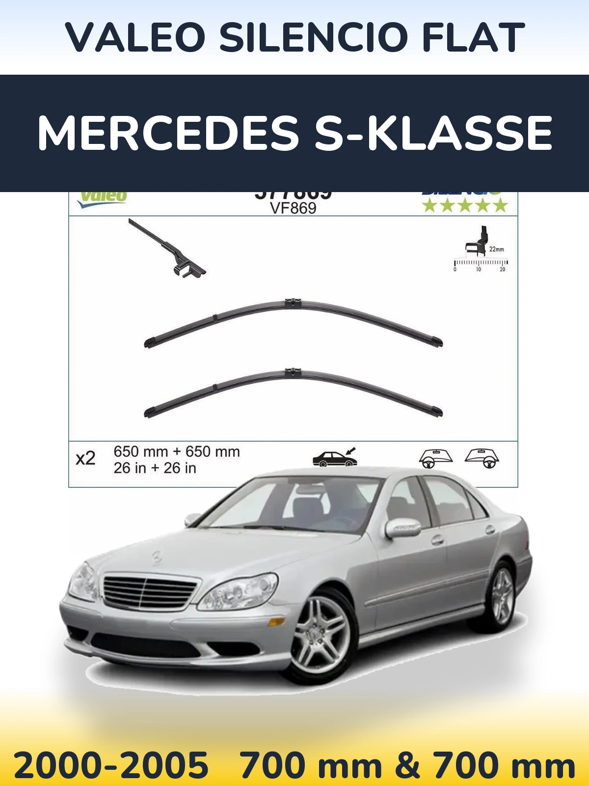 Комплект передніх щіток Valeo Silencio Flat 680 & 680 мм для Mercedes S-Klasse 2000-2005