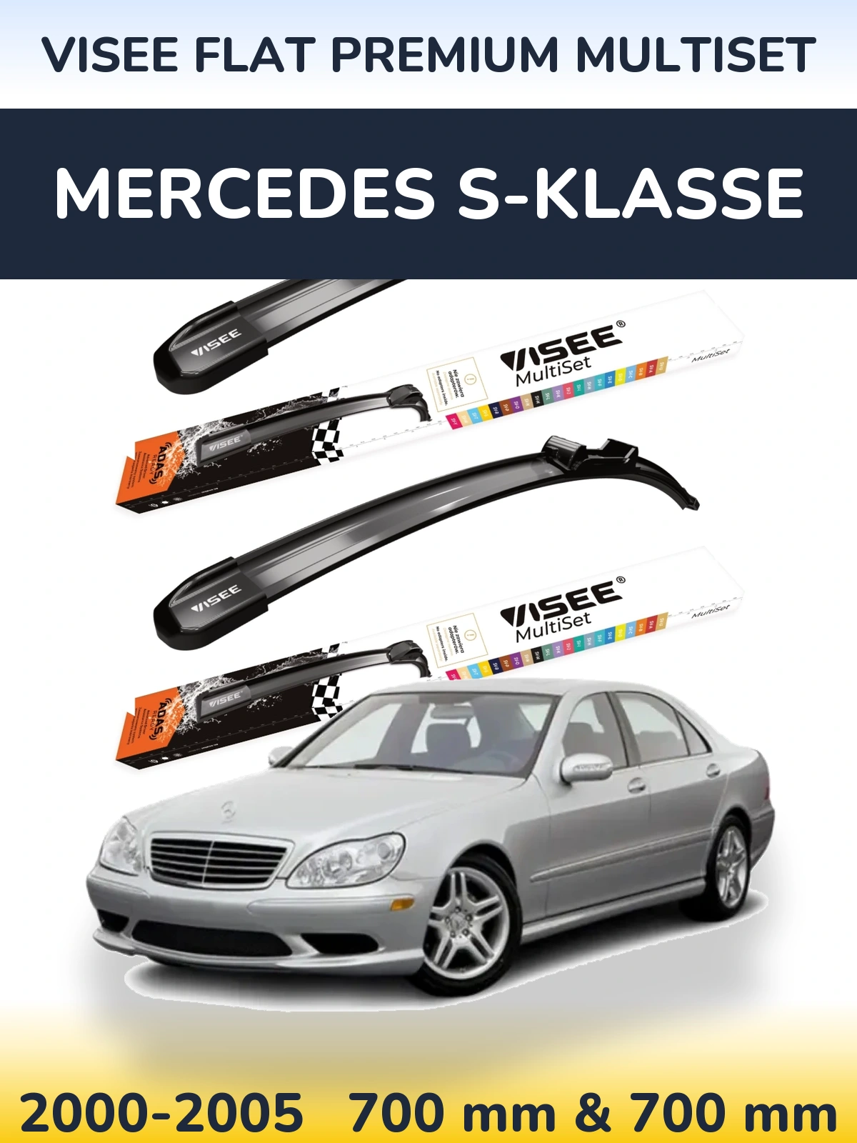 Front wiper blade set VISEE FLAT PREMIUM MultiSet 700 & 700 mm for Mercedes S-Klasse 2000-2005