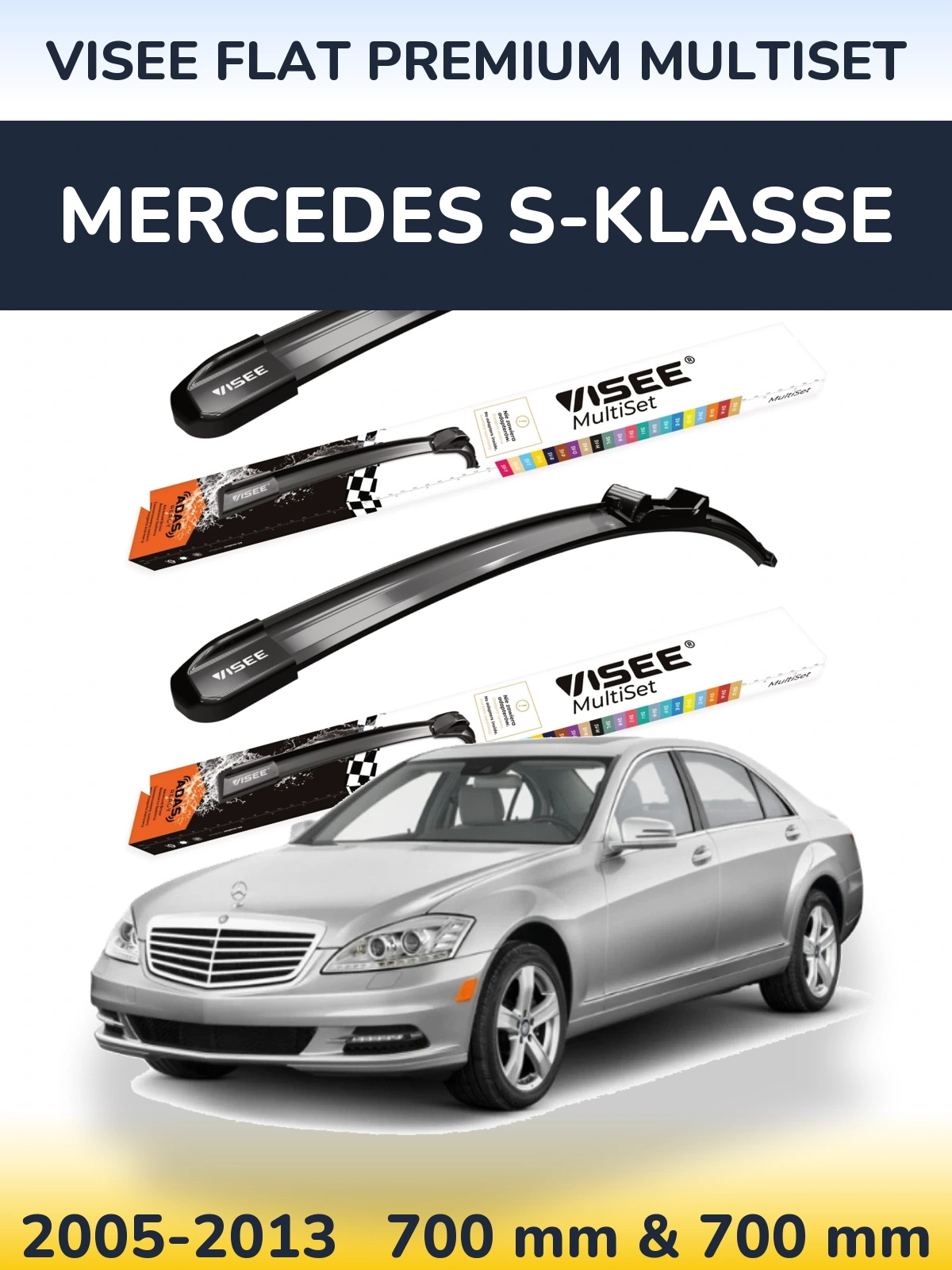 Комплект передніх щіток VISEE FLAT PREMIUM MultiSet 700 & 700 мм для Mercedes S-Klasse 2005-2013