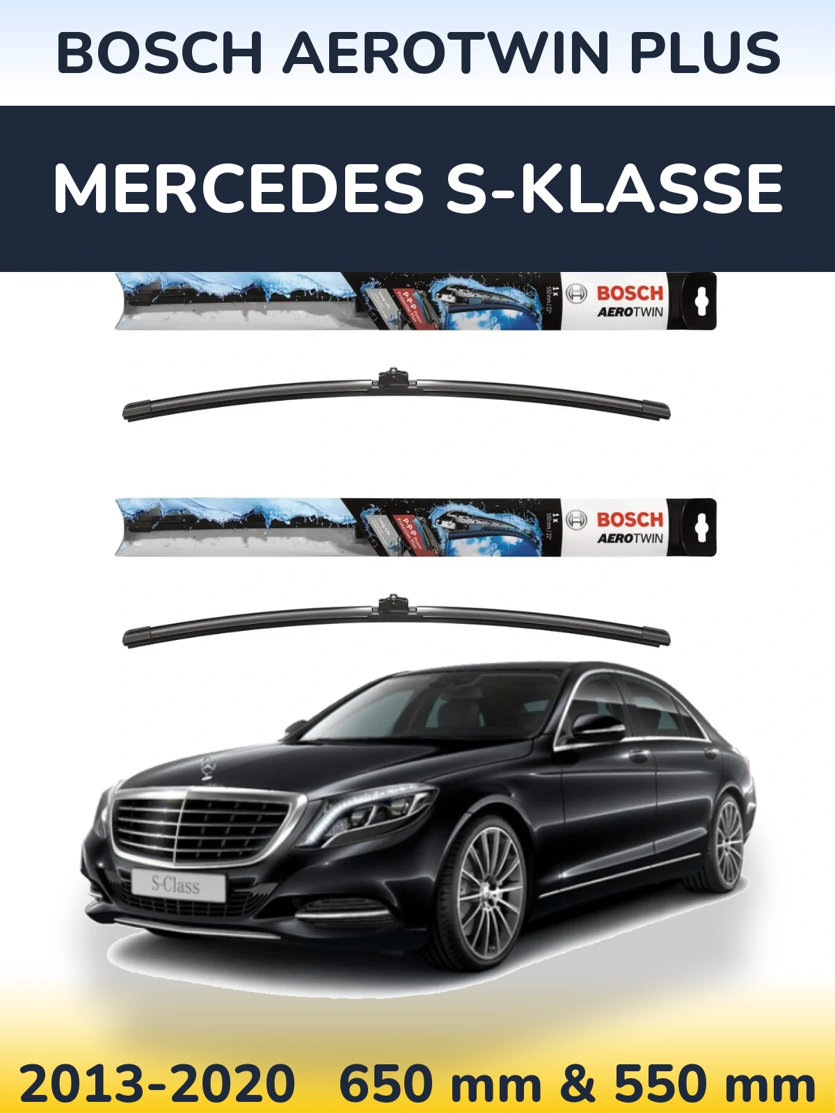 Комплект передніх щіток BOSCH AeroTwin Plus 650 & 550 мм для Mercedes S-Klasse 2013-2020