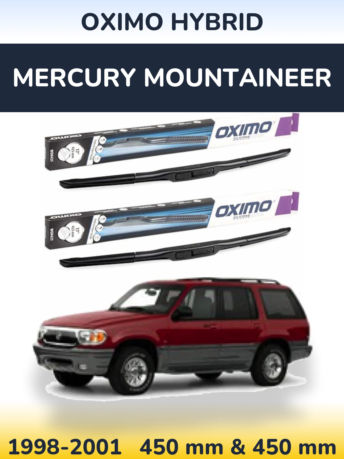 Комплект передних дворников Oximo Hybrid 450 & 450 мм для Mercury Mountaineer 1998-2001