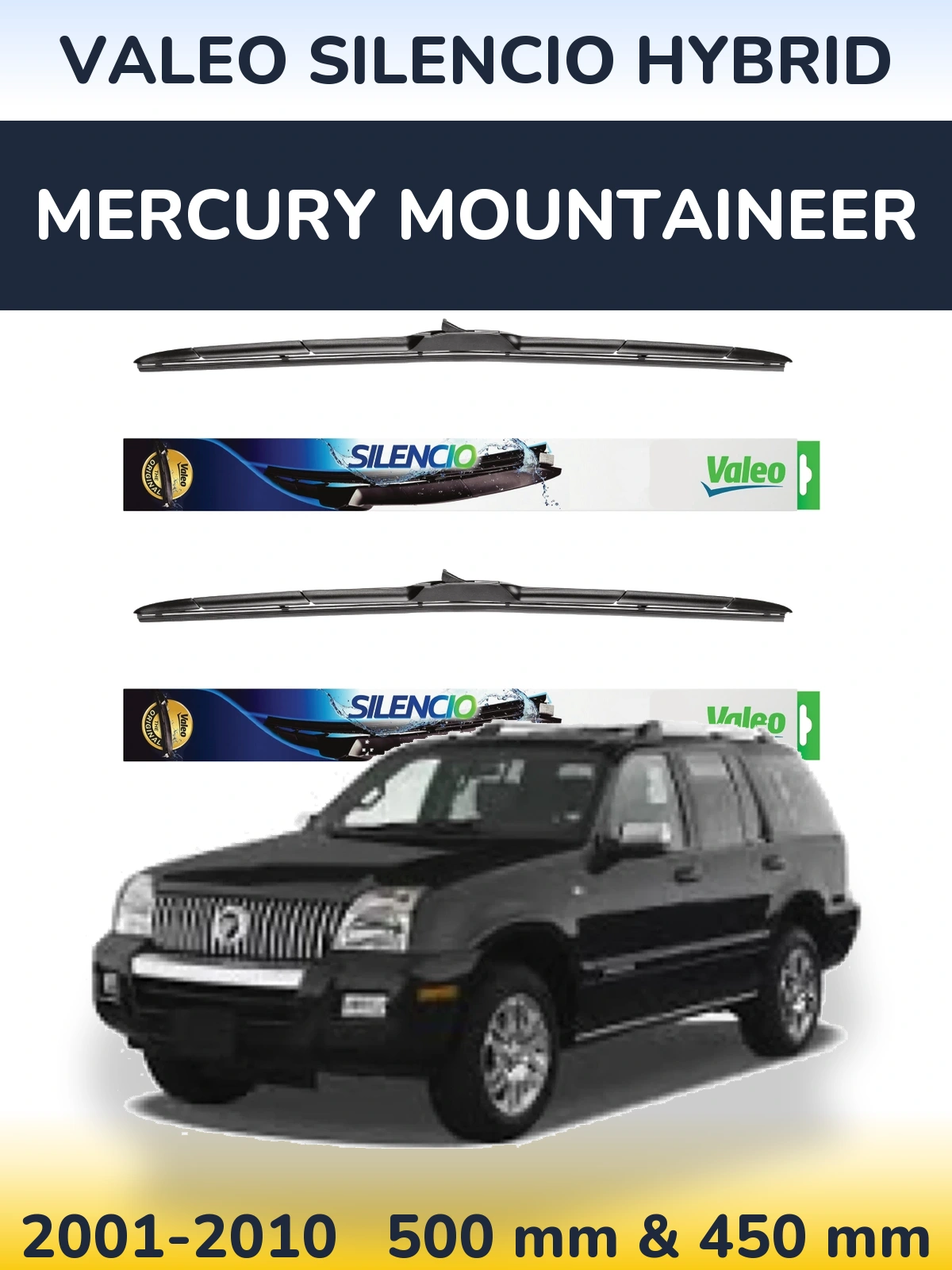 Комплект передних дворников Valeo Silencio Hybrid 500 & 450 мм для Mercury Mountaineer 2001-2010