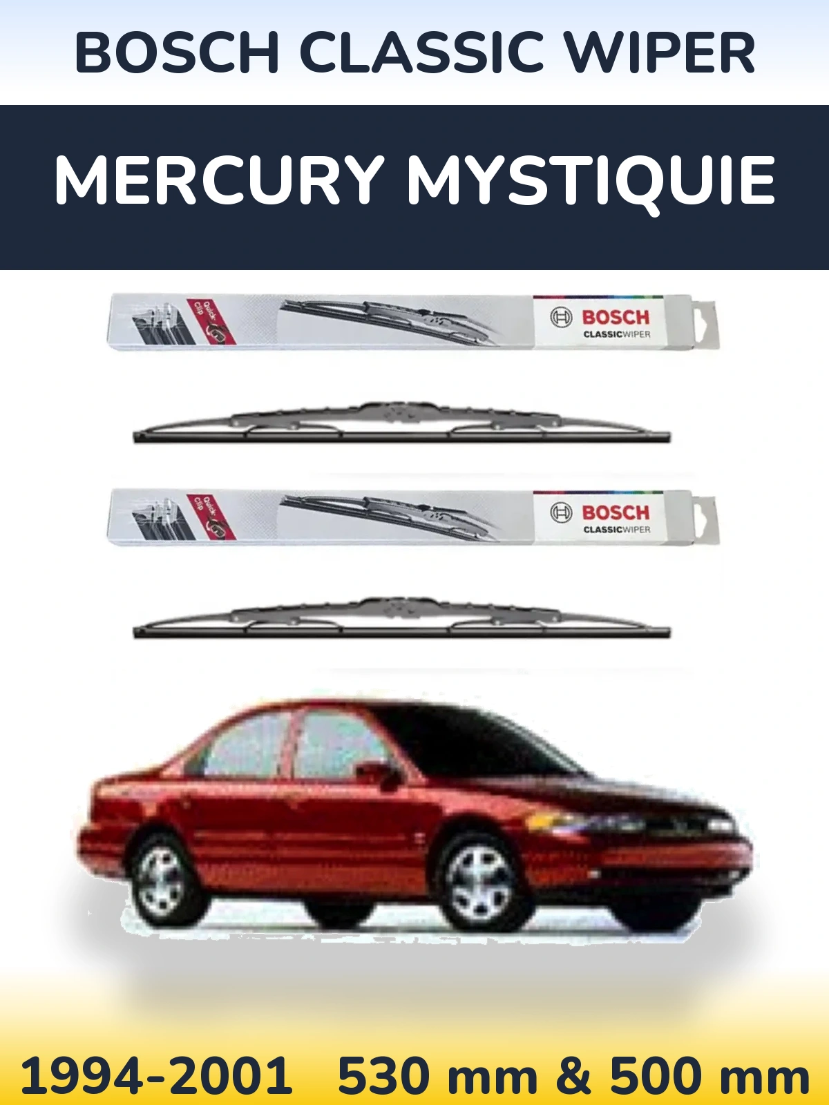 Комплект передних дворников BOSCH Classic Wiper 530 & 500 мм для Mercury Mystiquie 1994-2001