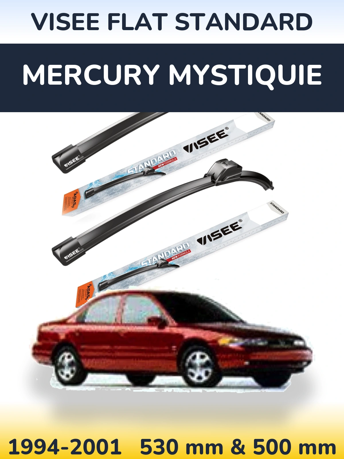 Комплект передних дворников VISEE FLAT STANDARD 530 & 500 мм для Mercury Mystiquie 1994-2001