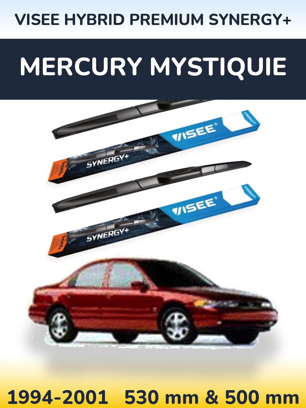 Front wiper blade set VISEE HYBRID PREMIUM SYNERGY+ 530 & 500 mm for Mercury Mystiquie 1994-2001