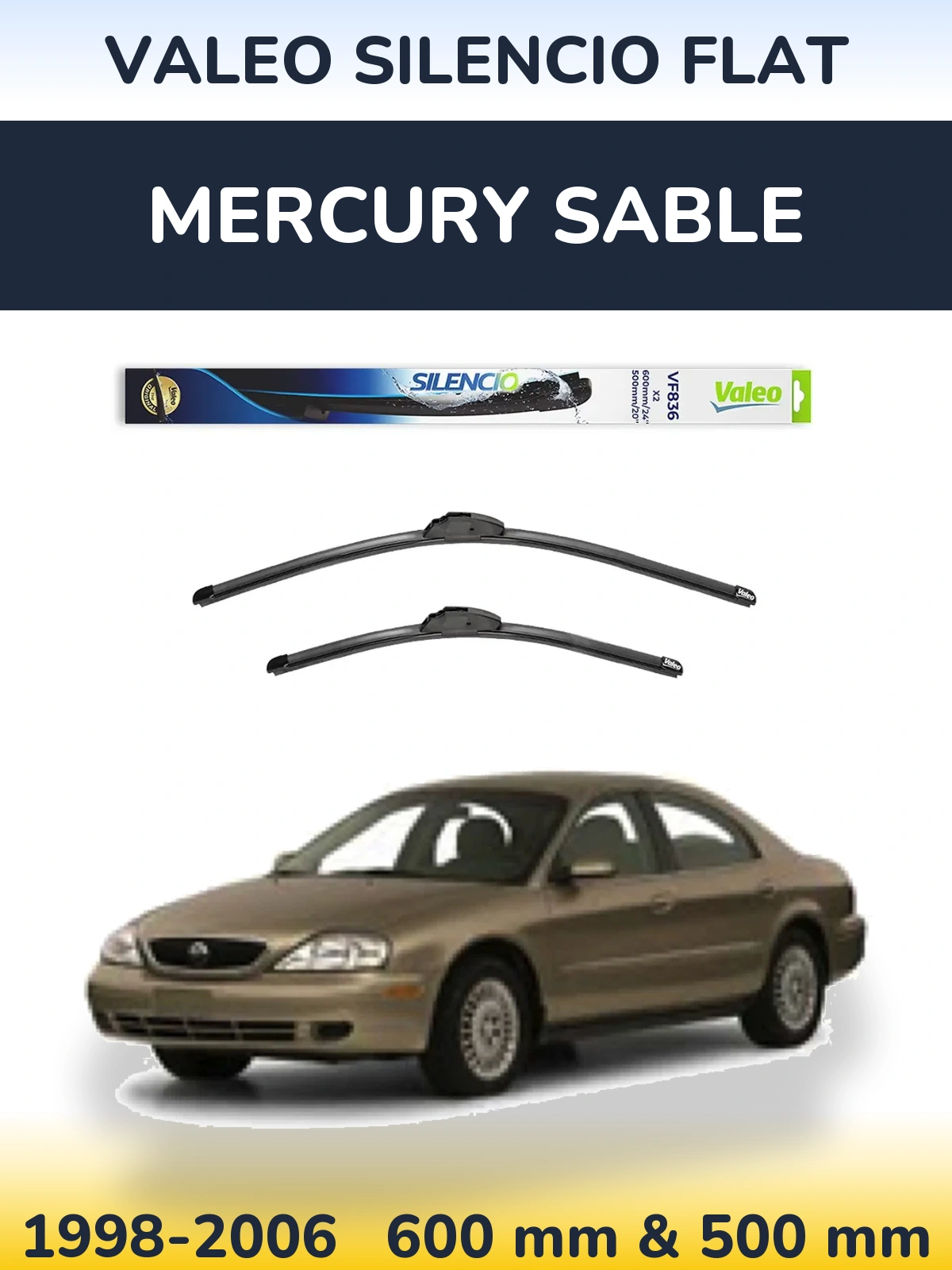Комплект передних дворников Valeo Silencio Flat 600 & 500 мм для Mercury Sable 1998-2006