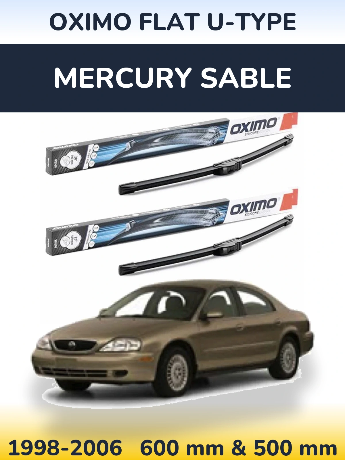 Front wiper blade set Oximo Flat U-type 600 & 500 mm for Mercury Sable 1998-2006