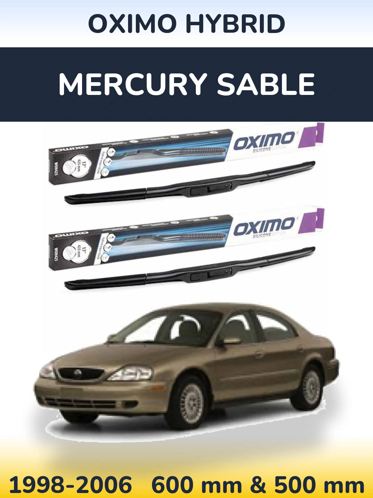 Front wiper blade set Oximo Hybrid 600 & 500 mm for Mercury Sable 1998-2006