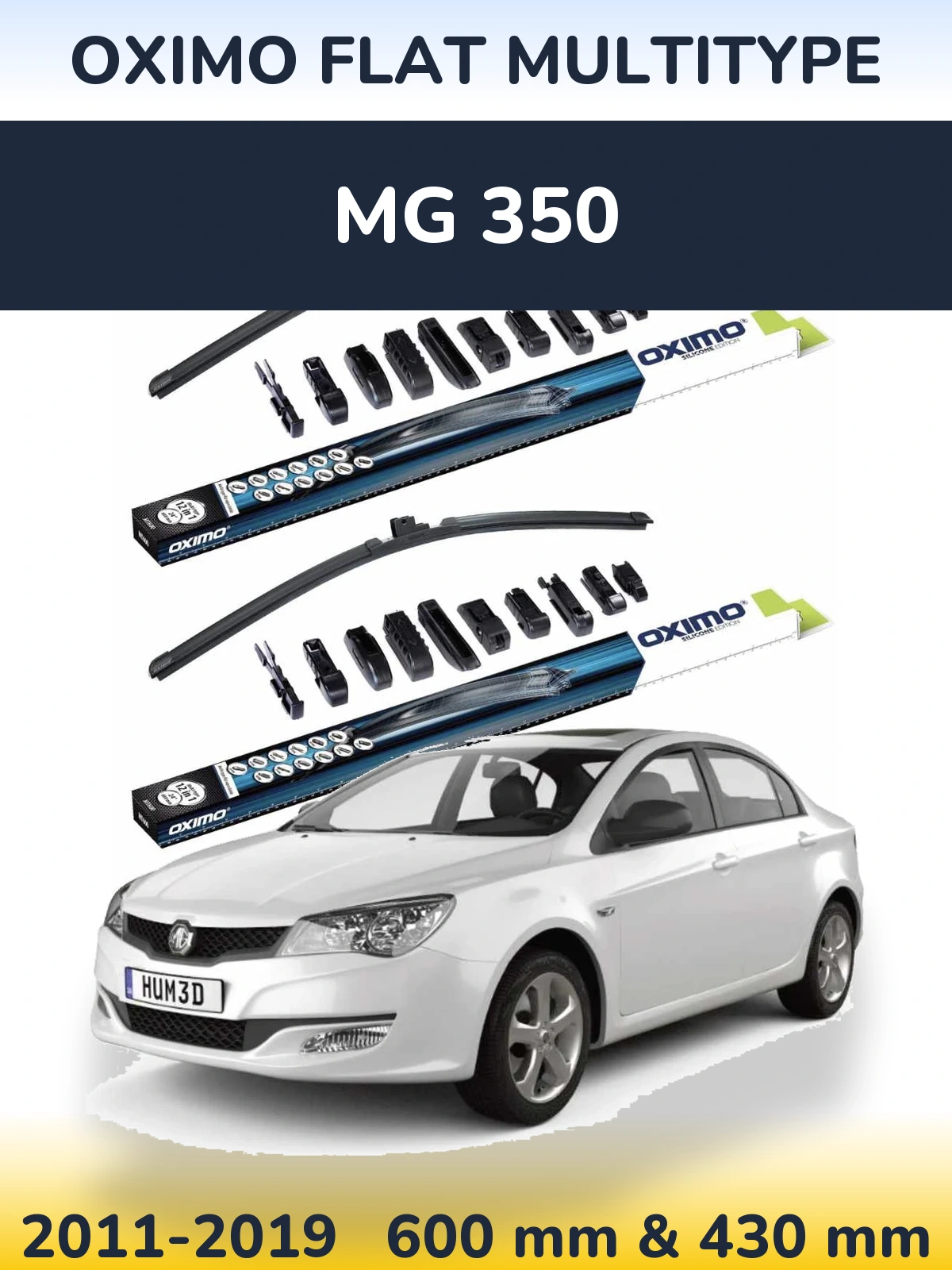 Front wiper blade set Oximo Flat MultiTipoe 600 & 430 mm for MG 350 2011-2019