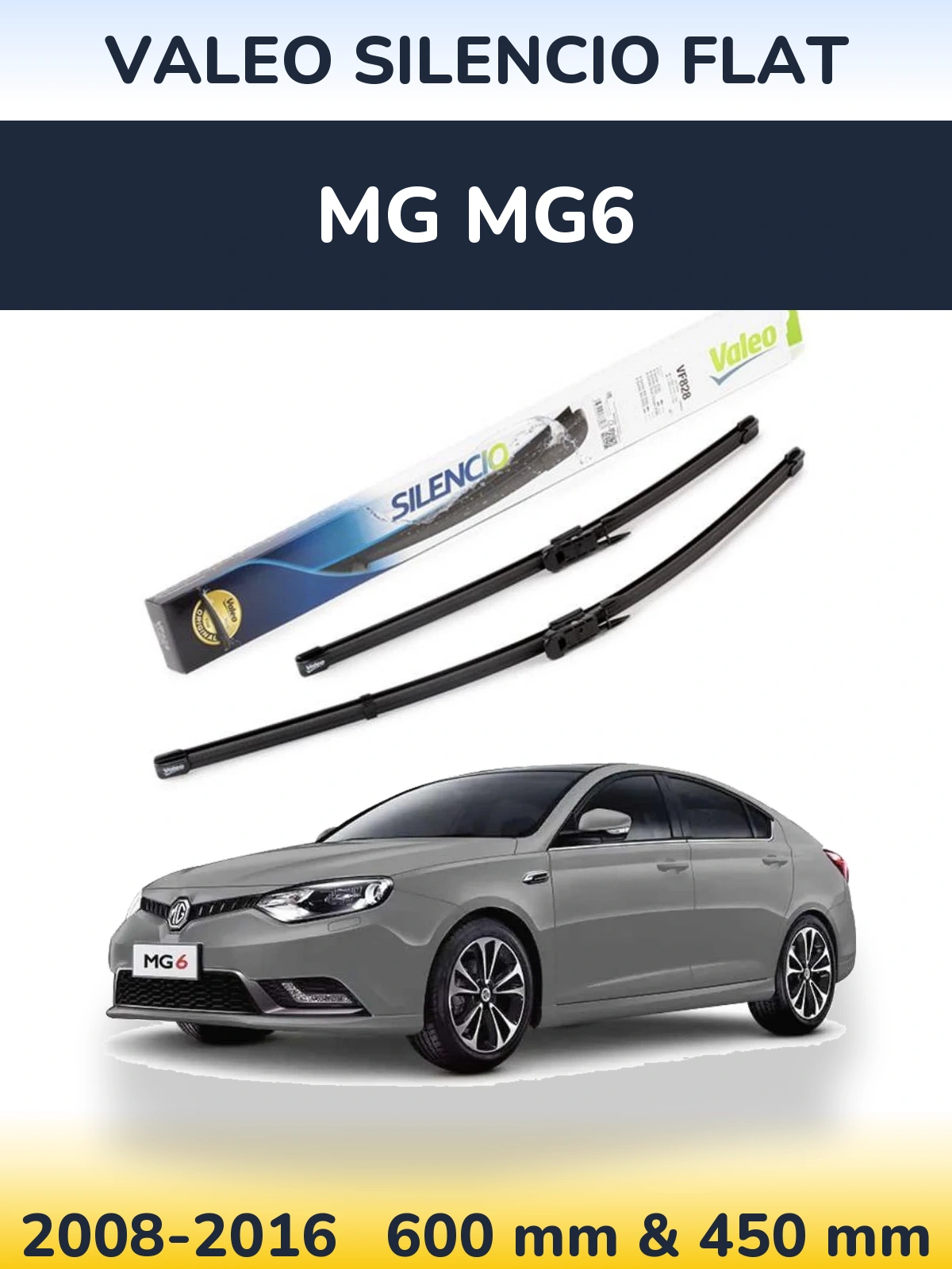Front wiper blade set Valeo Silencio Flat 600 & 450 mm for MG MG6 2008-2016