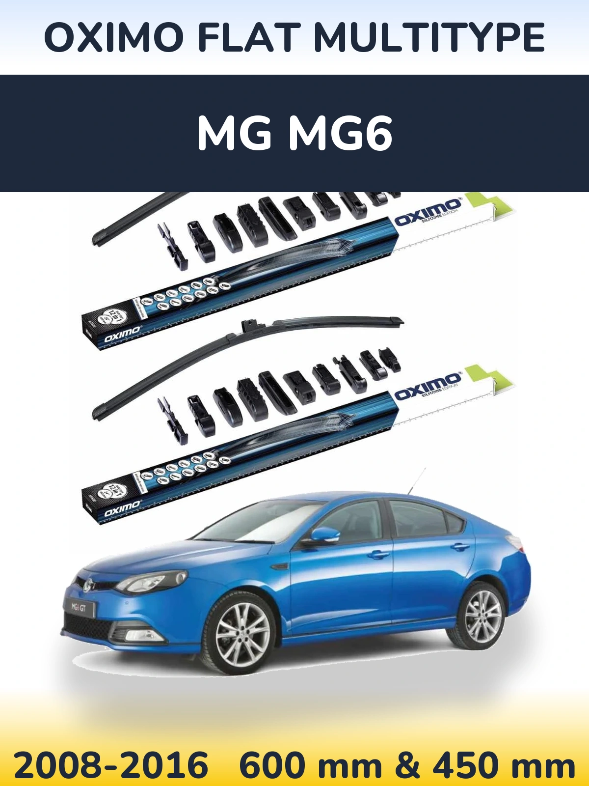Front wiper blade set Oximo Flat MultiTipoe 600 & 450 mm for MG MG6 2008-2016