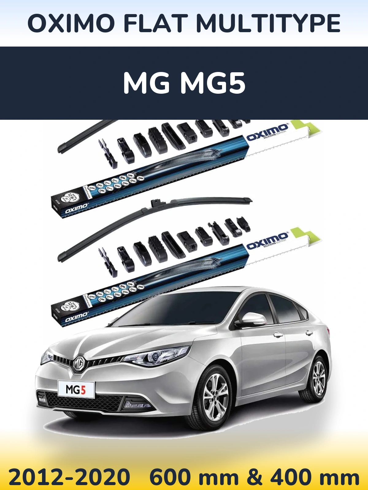 Front wiper blade set Oximo Flat MultiTipoe 600 & 400 mm for MG MG5 2012-2020